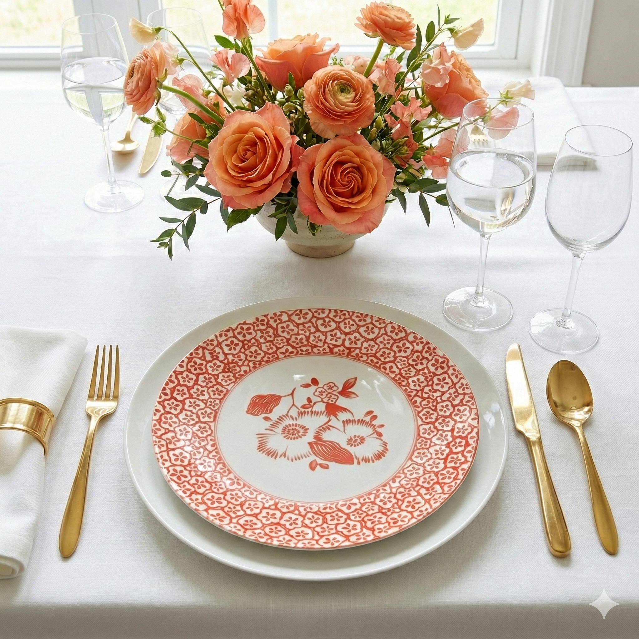 Coral  patterened Accent Plate - Set of 4