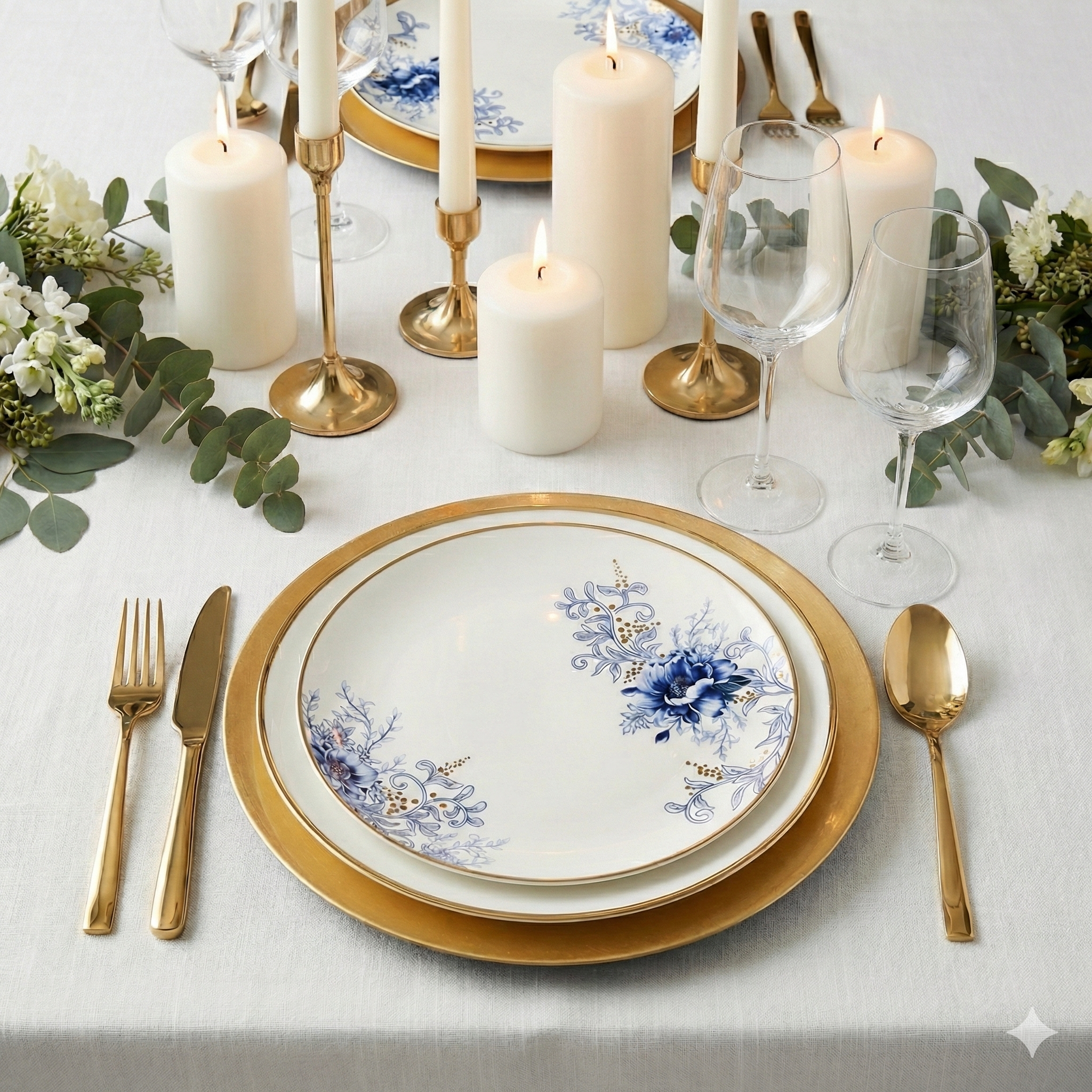 Blue Floral Accent Plate - Set of 4
