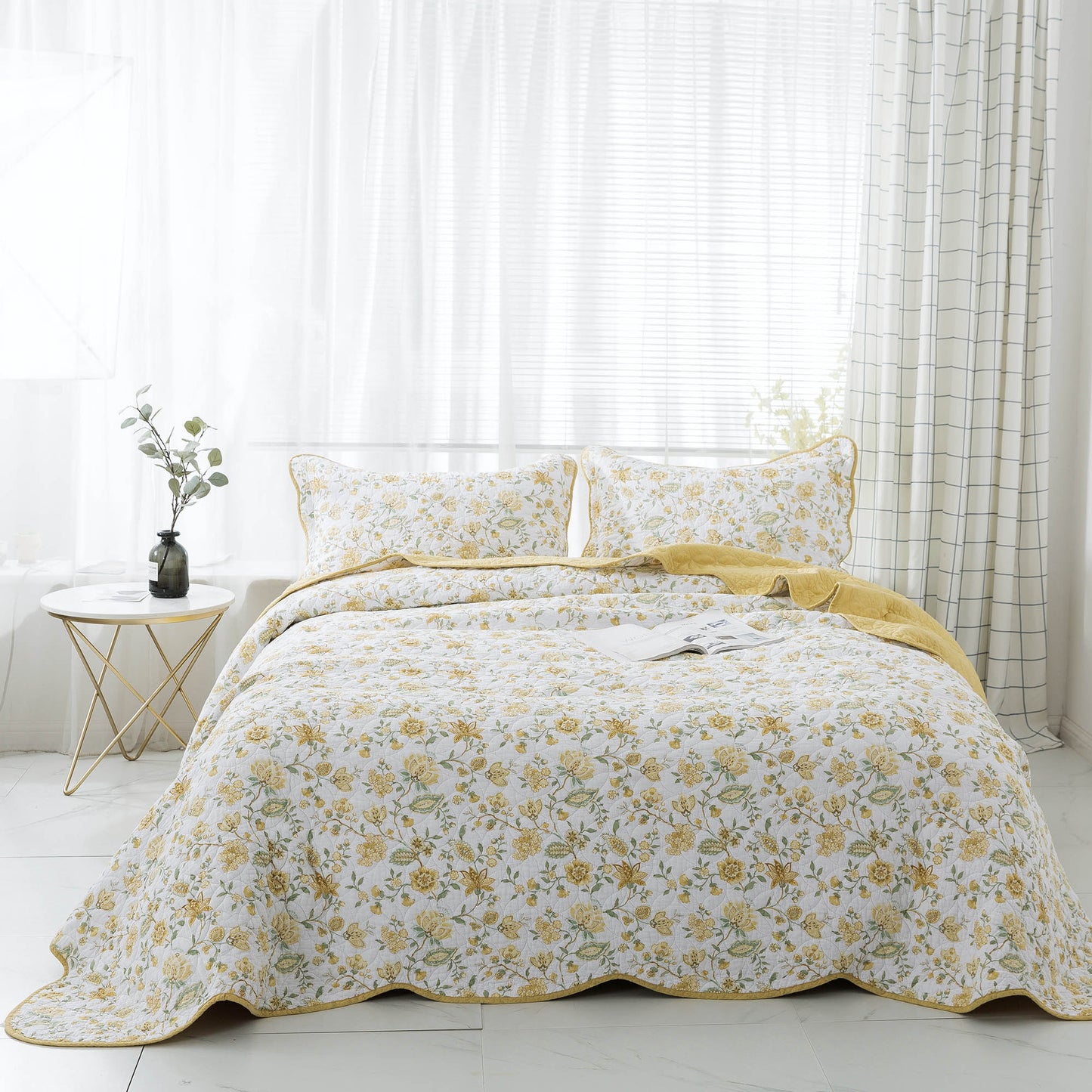 Kasentex 100% Cotton Summer Ultra Soft Floral Design 3 Piece Reversible Bedding Set, Room Decor, Graduation Gifts
