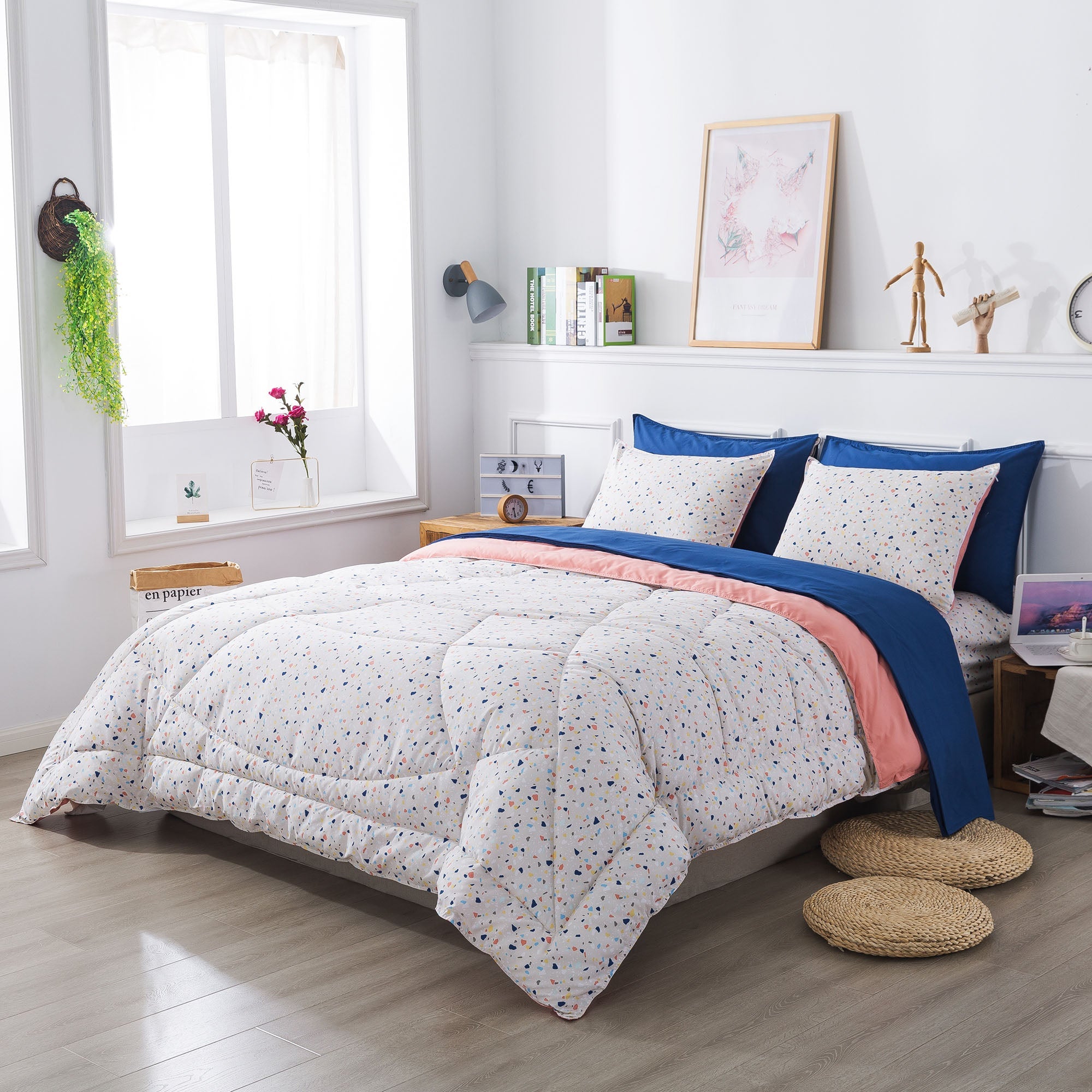 Kasentex Reversible 5 and 7 Piece Ultra Soft Cozy Bed Comforter Sets, Room Decor