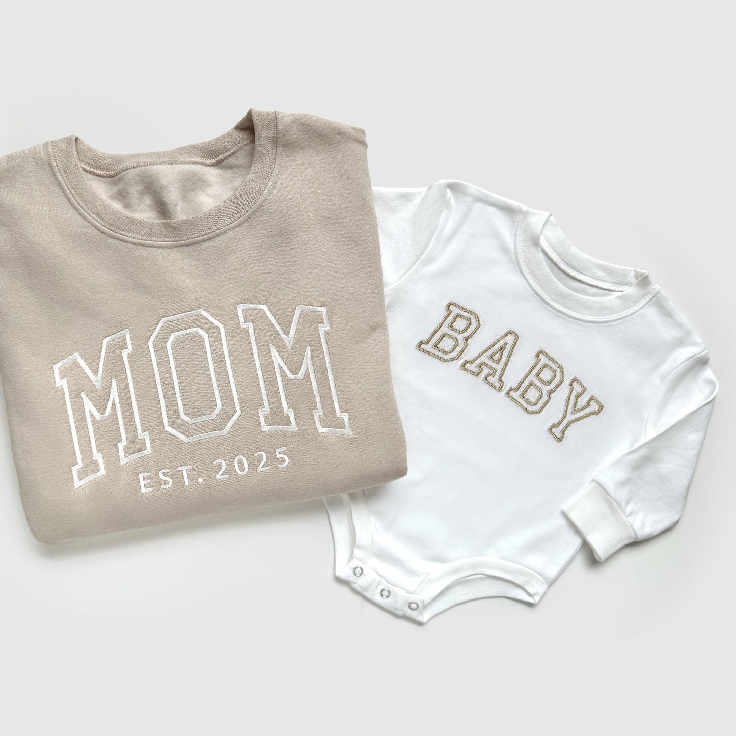 Neutral Custom Embroidered Matching Family Outfits for Mom, Dad and Baby