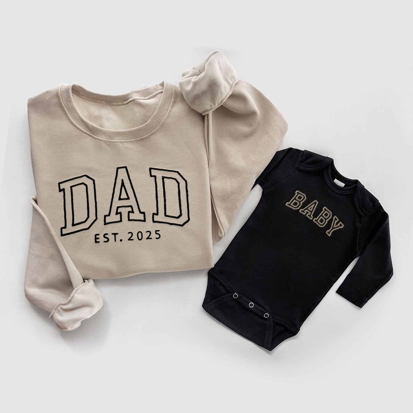 Neutral Custom Embroidered Matching Family Outfits for Mom, Dad and Baby