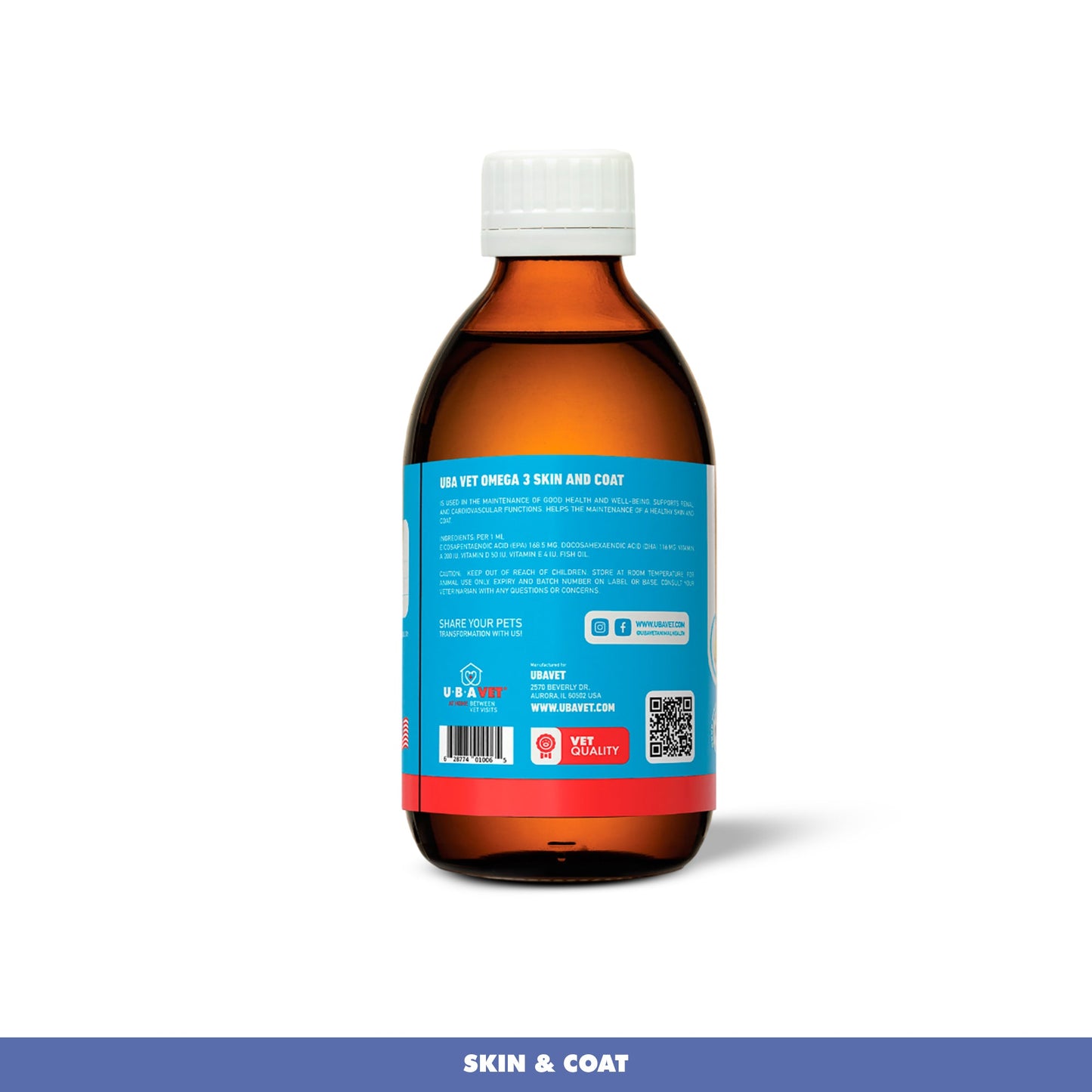 UBAVET Omega-3 Skin & Coat Health and Wellbeing Liquid for Dogs & Cats – 8 fl oz / 237 ml