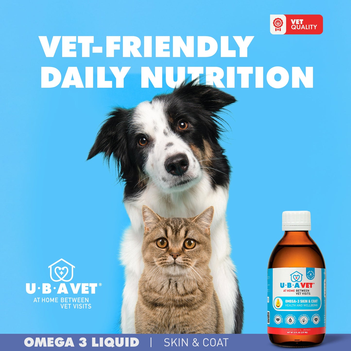 UBAVET Omega-3 Skin & Coat Health and Wellbeing Liquid for Dogs & Cats – 8 fl oz / 237 ml