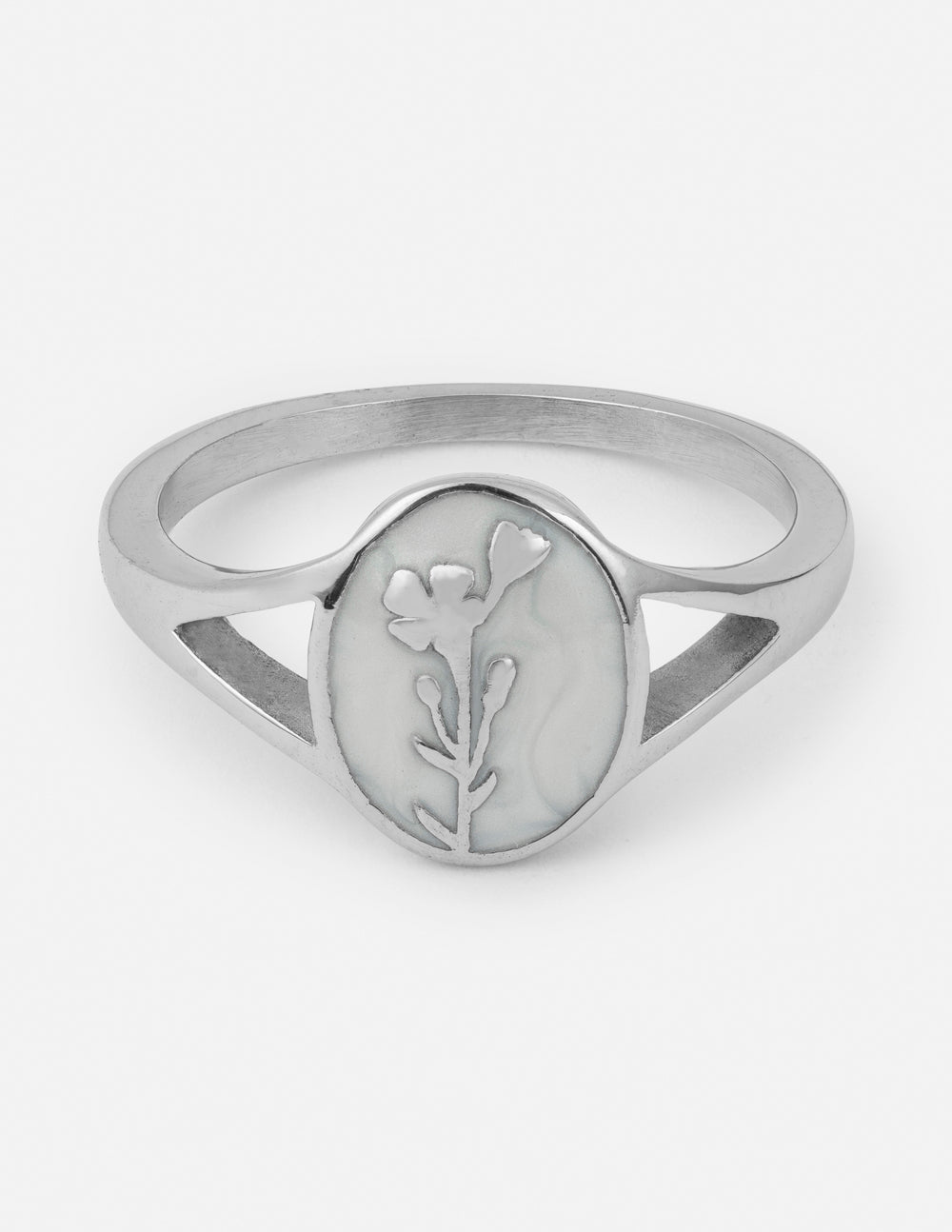 Anillo de sello de plata con flores silvestres