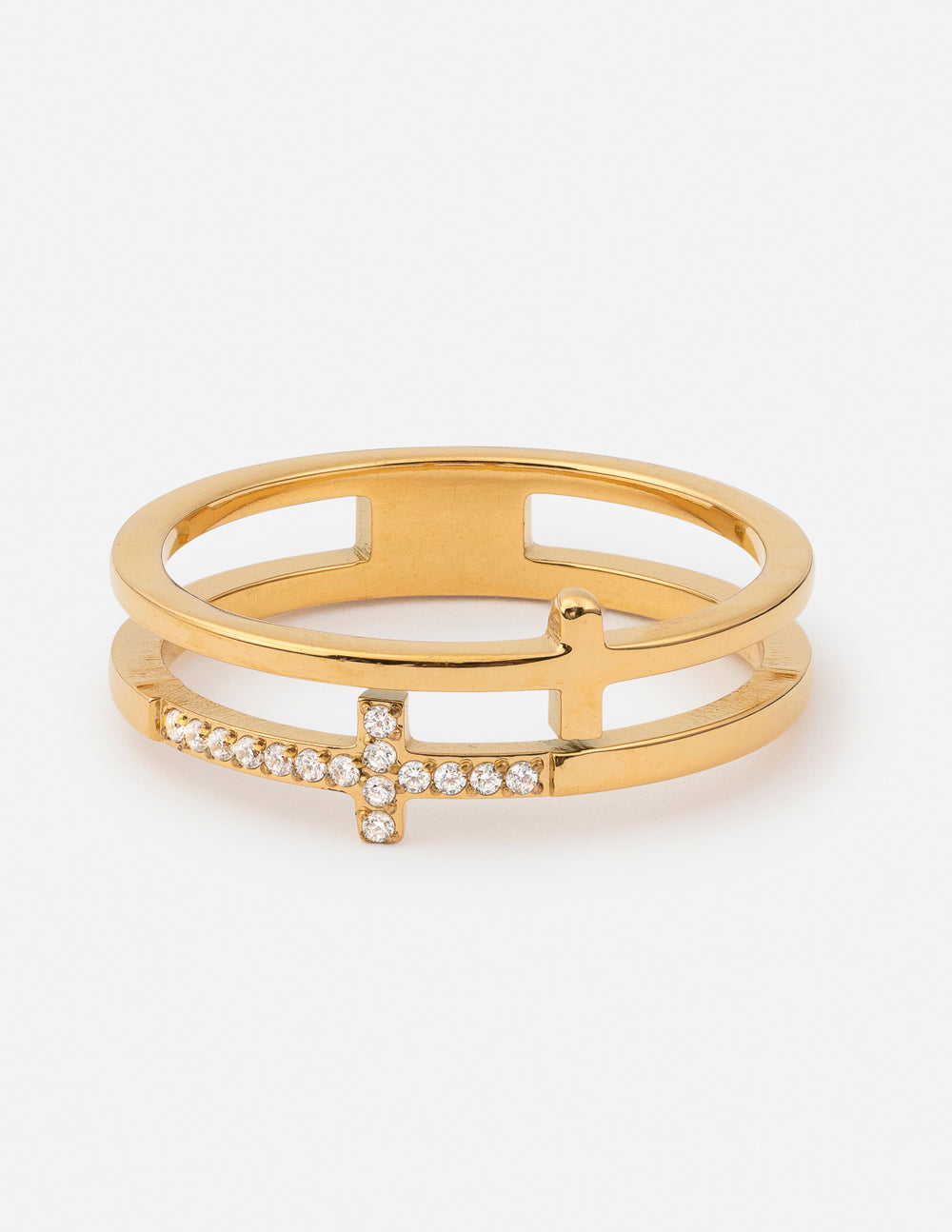 Anillo apilable con gema en cruz