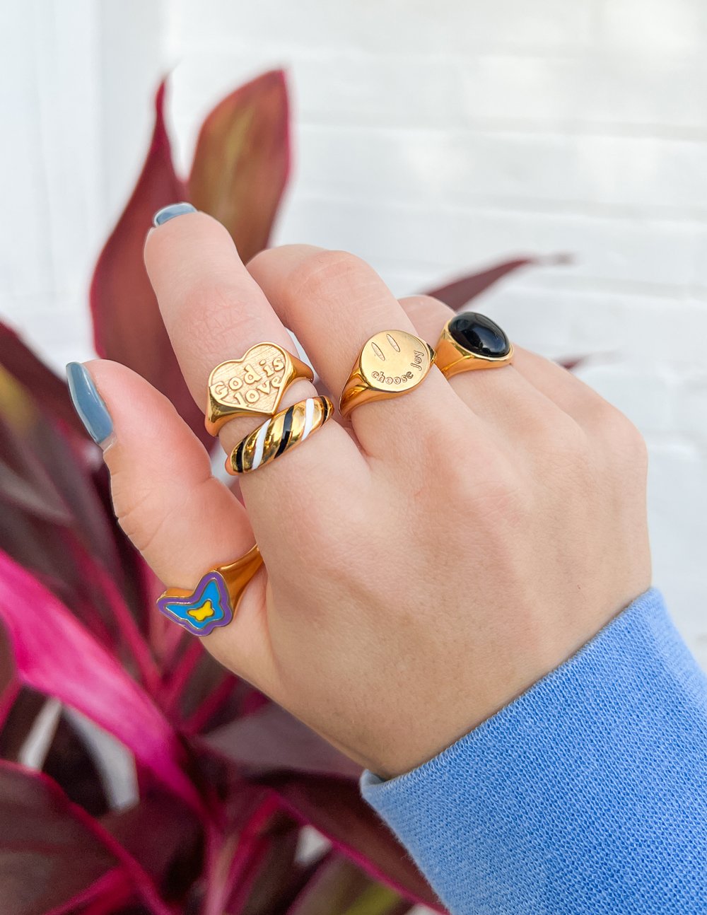 Anillo mariposa de esmalte azul