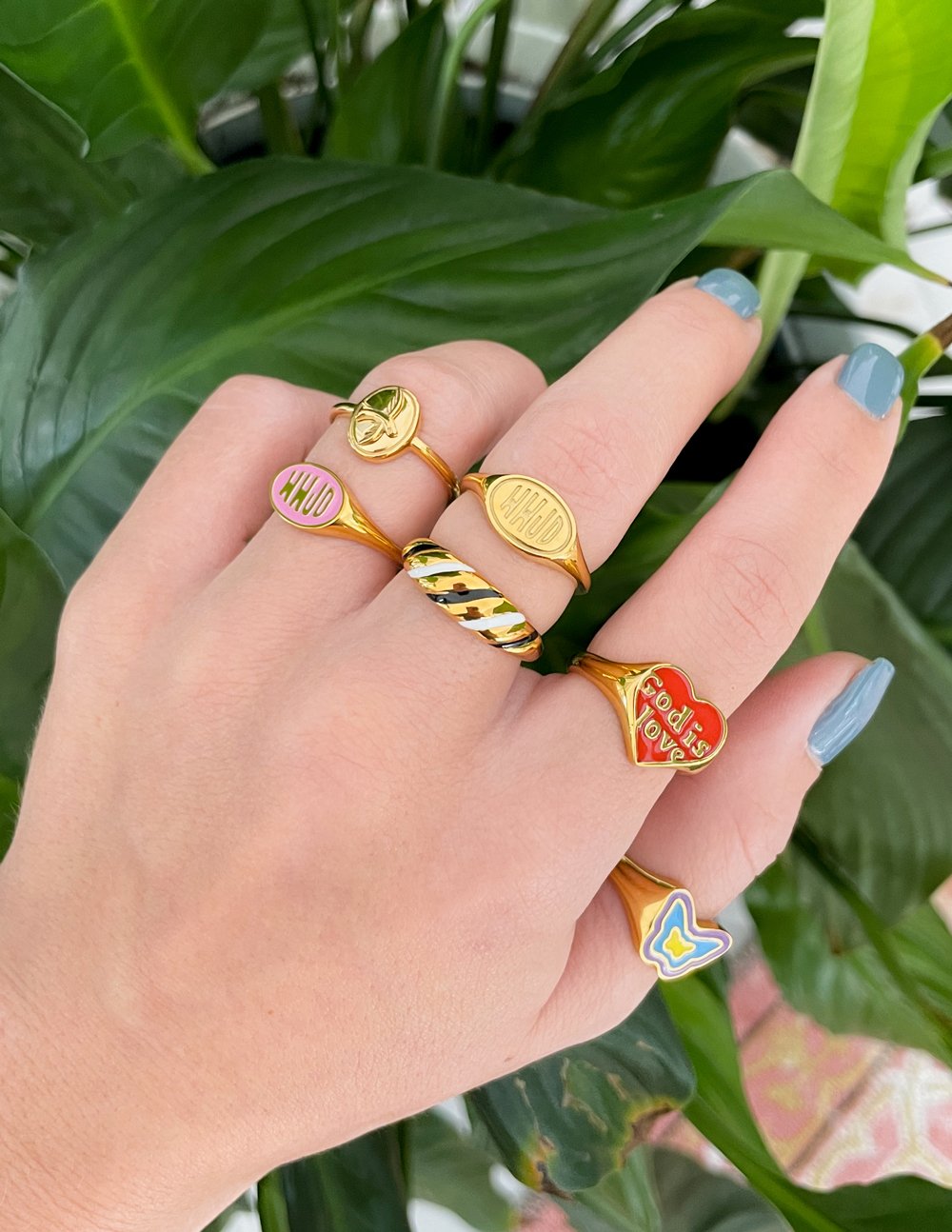 Anillo mariposa de esmalte azul