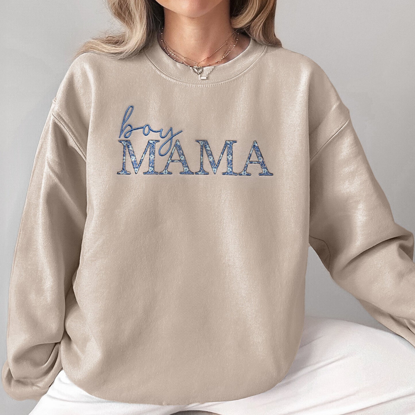 Blue Floral Boy Mama Embroidered Sweatshirt