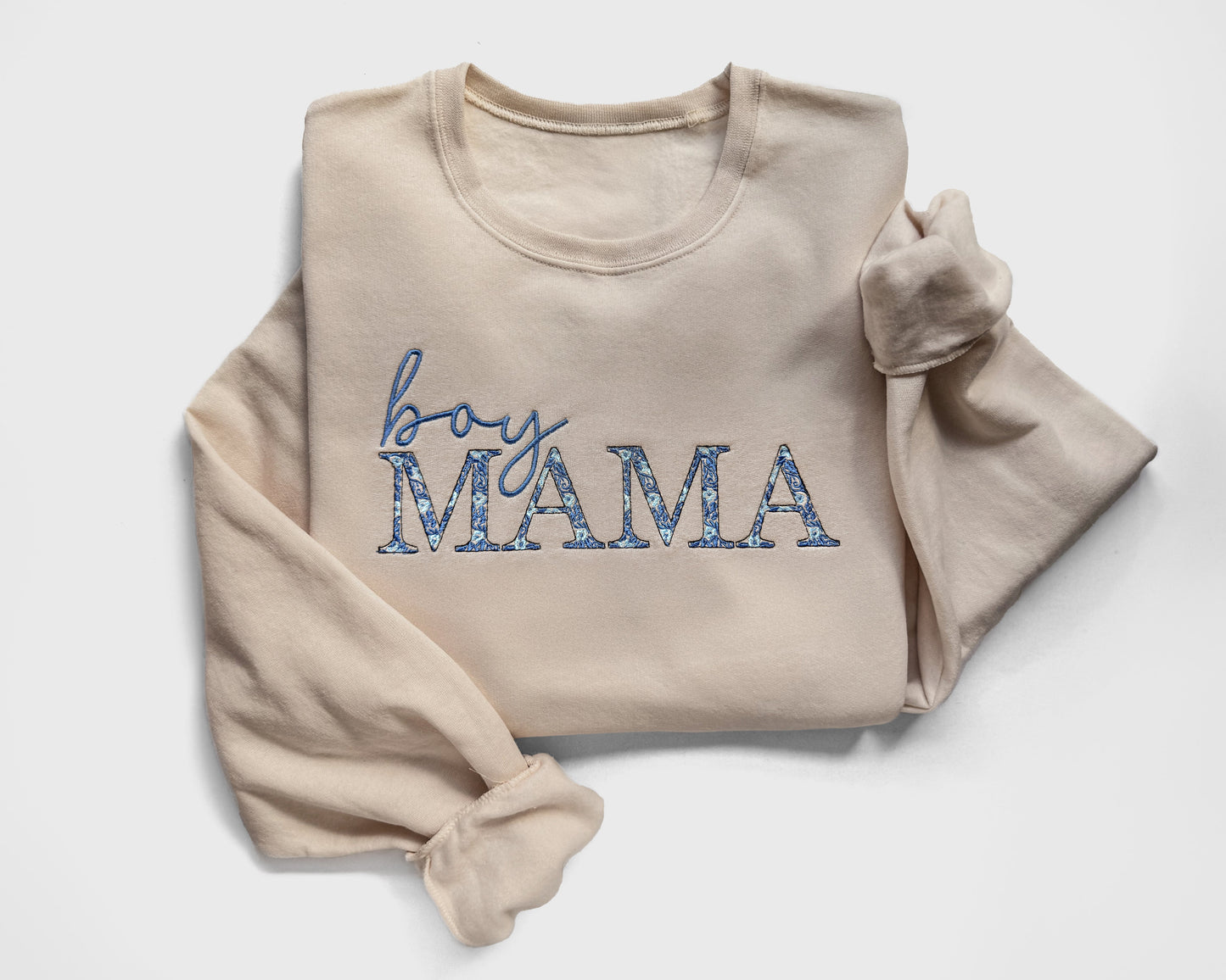 Blue Floral Boy Mama Embroidered Sweatshirt