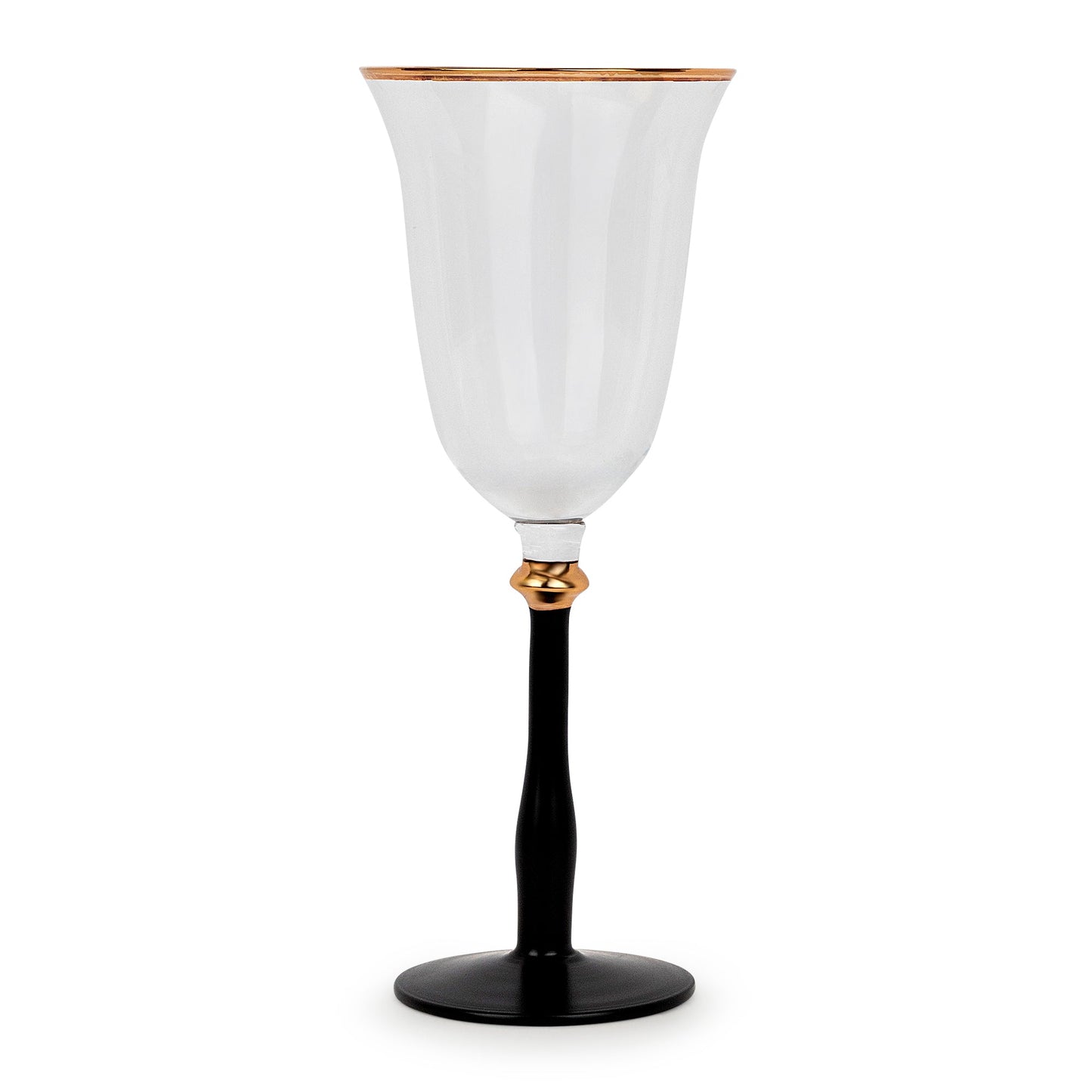Copas de vino transparentes con tallo negro y borde dorado - Juego de 4