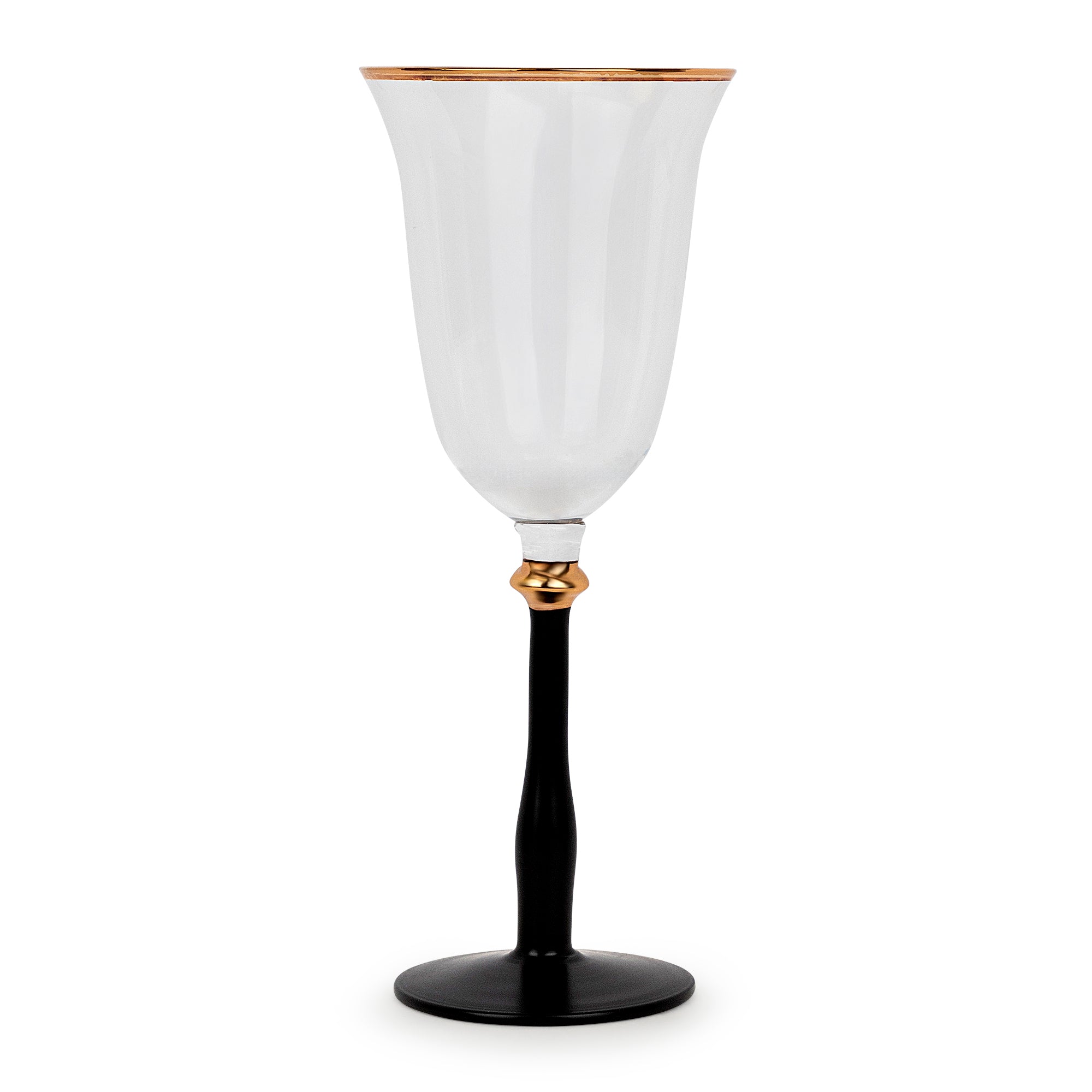 Black Stemmed Clear Wine Glass with Gold Rim- Set of 4