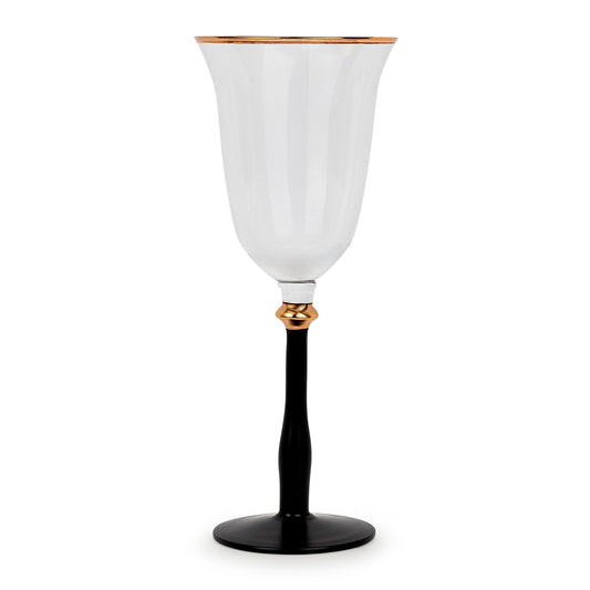 Copas de vino transparentes con tallo negro y borde dorado - Juego de 4