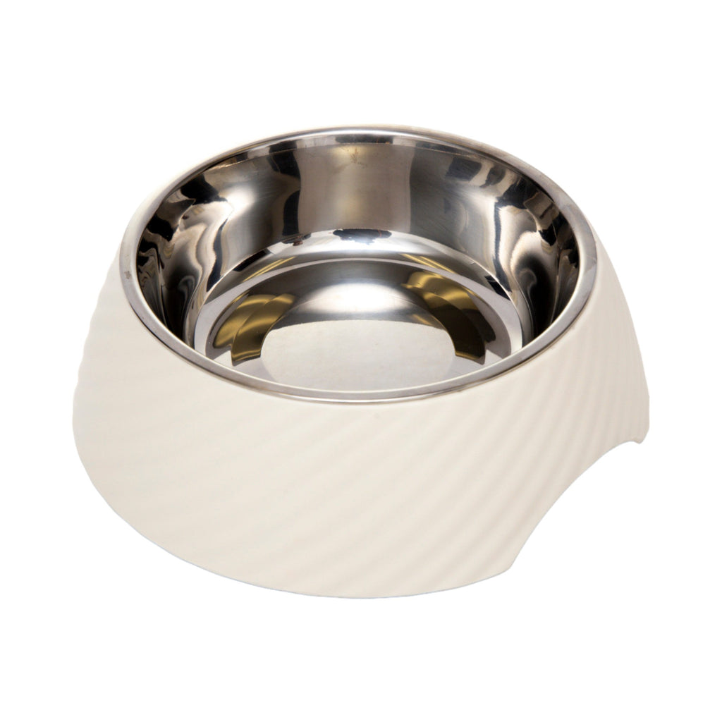 Country Living Set of 2 Round Twill Melamine Dog Bowls with Removable Stainless Steel Inserts – White Swan