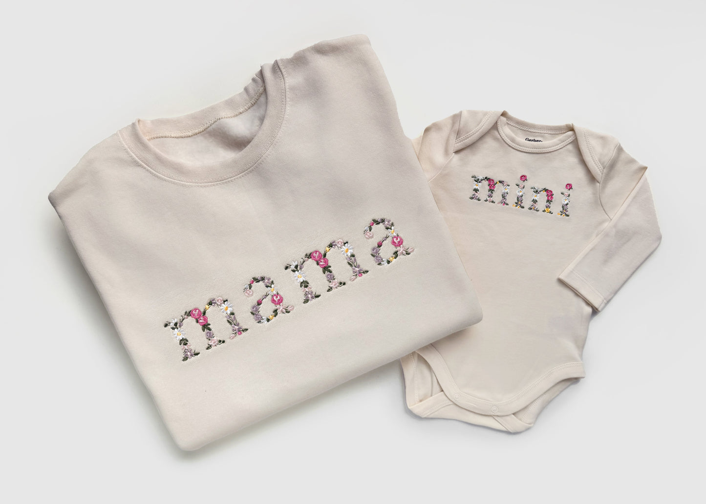 Cream Floral Mother Daughter Matching Outfits