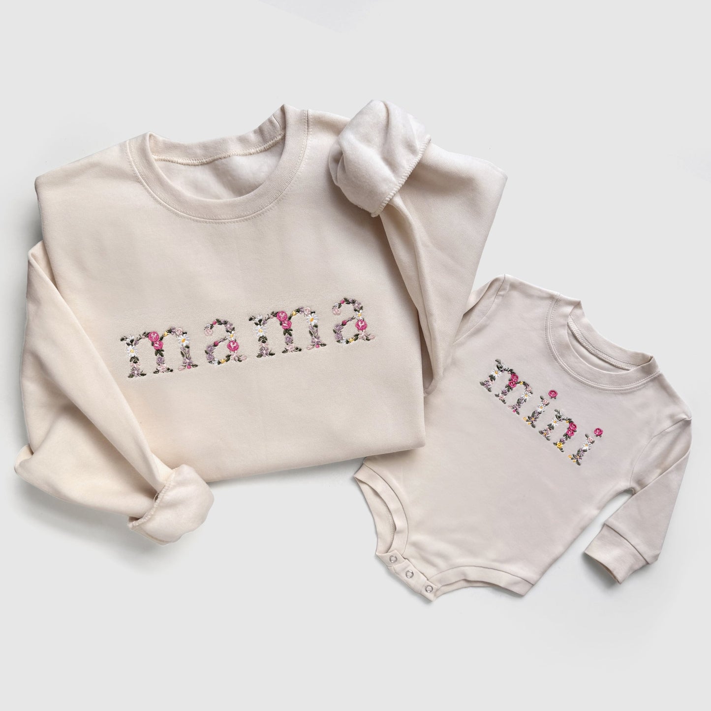 Cream Floral Mother Daughter Matching Outfits