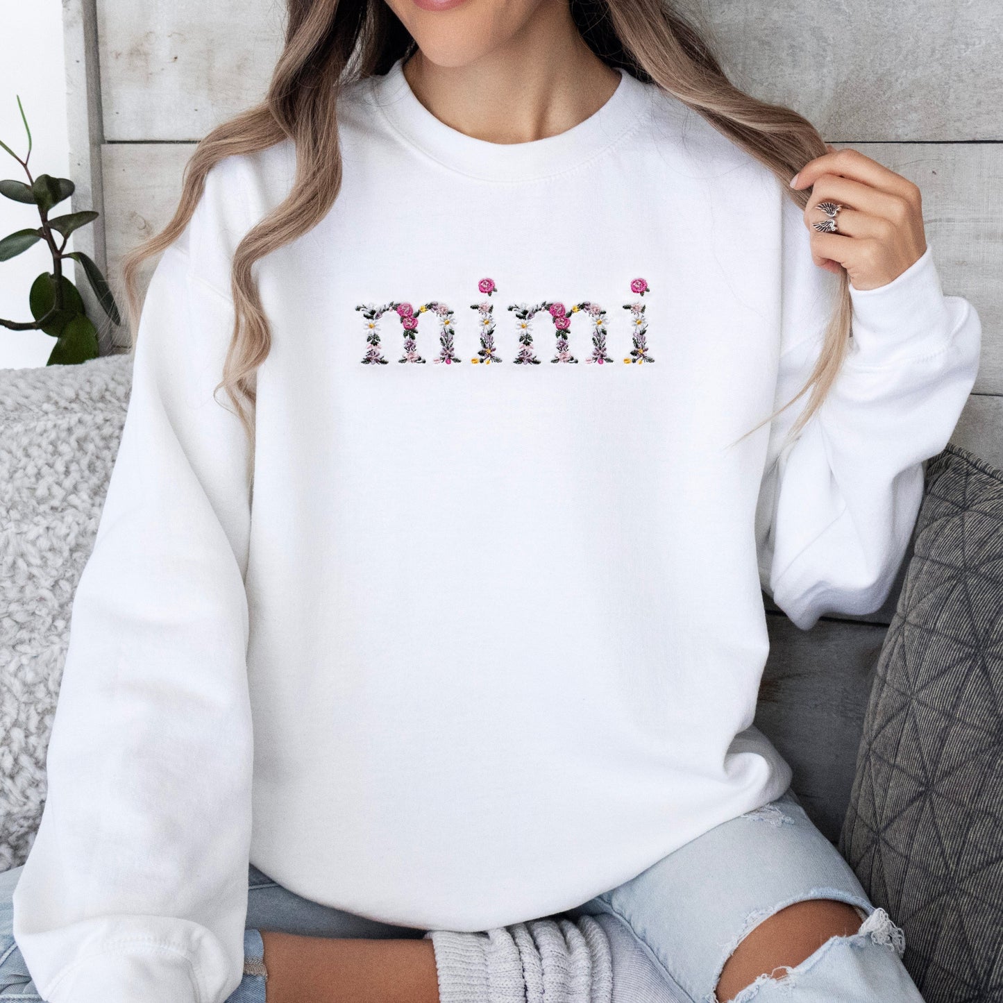 Personalized Floral Embroidered Grandma Sweatshirt