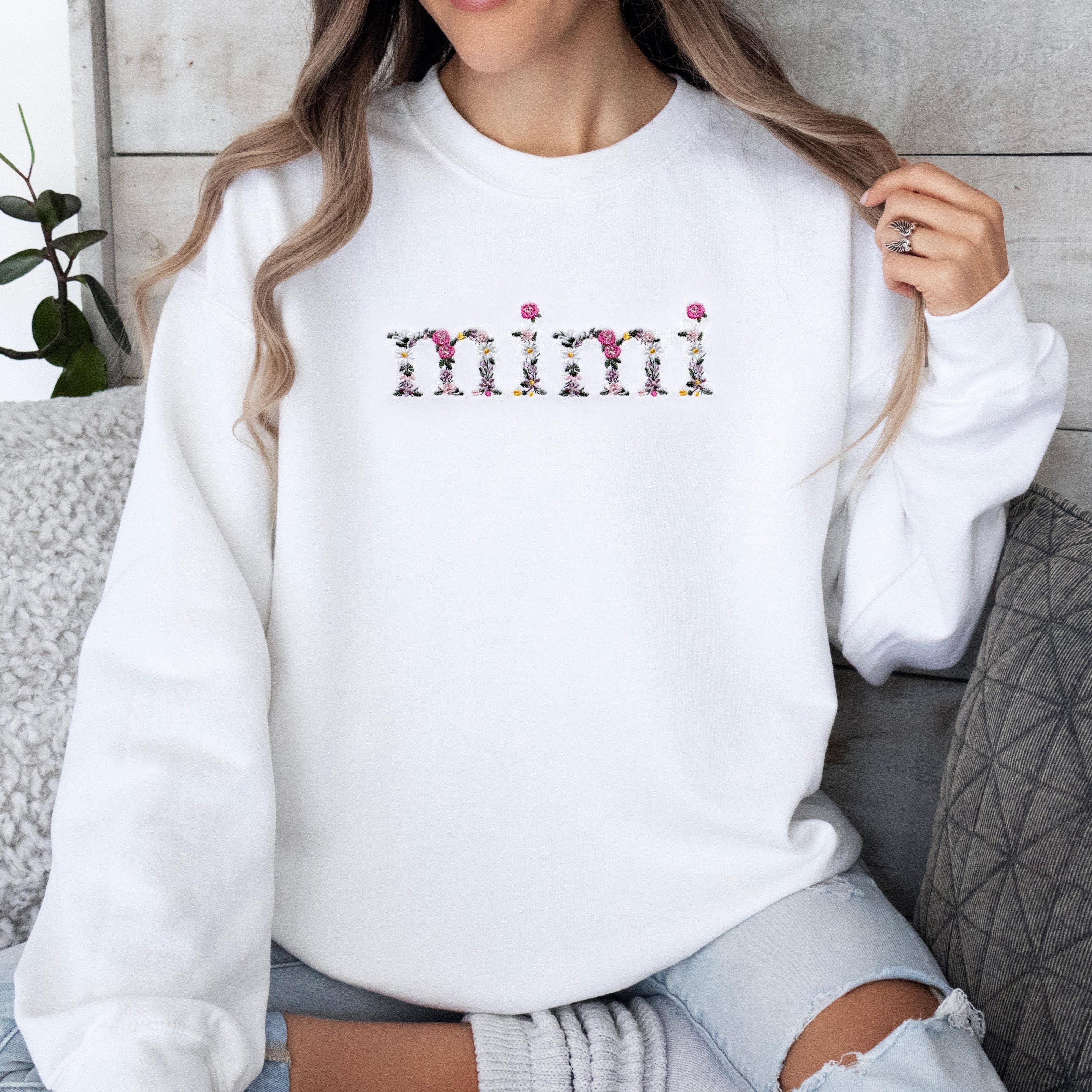 Personalized Floral Embroidered Grandma Sweatshirt