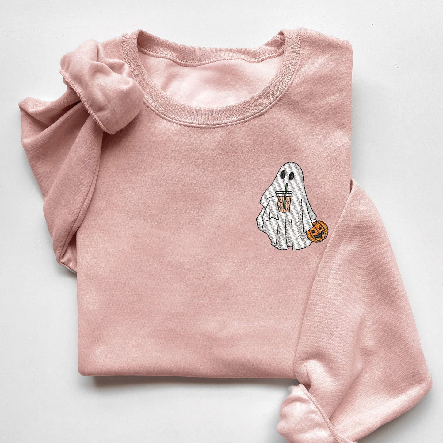 Embroidered Iced Coffee Ghost Funny Halloween Sweatshirt