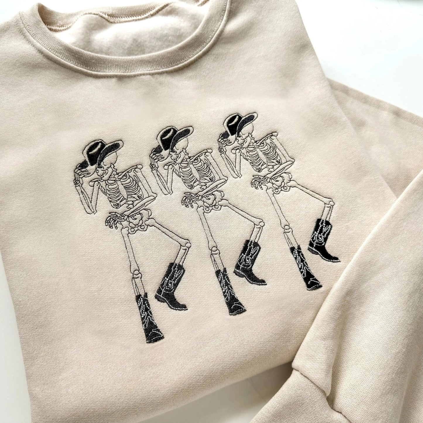 Embroidered Cowboy Skeleton Halloween Sweatshirt