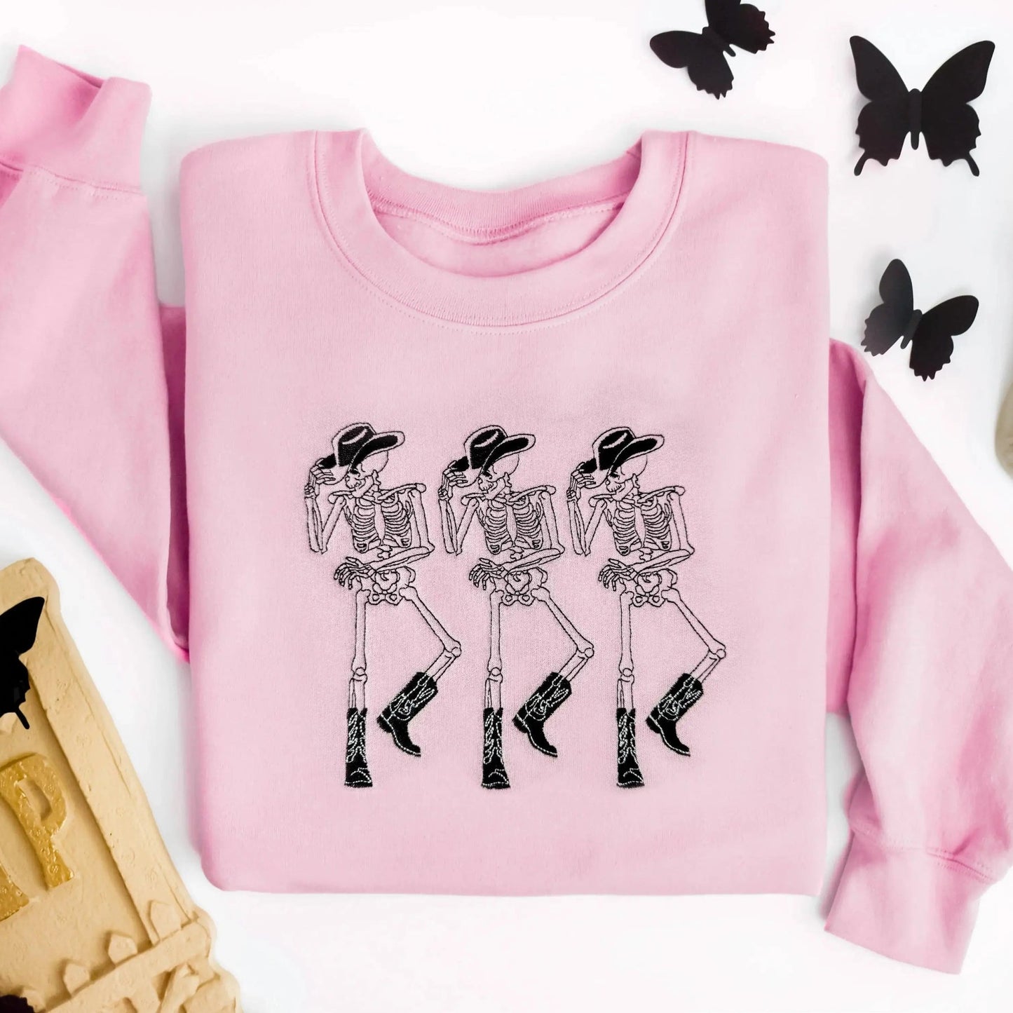 Embroidered Cowboy Skeleton Halloween Sweatshirt