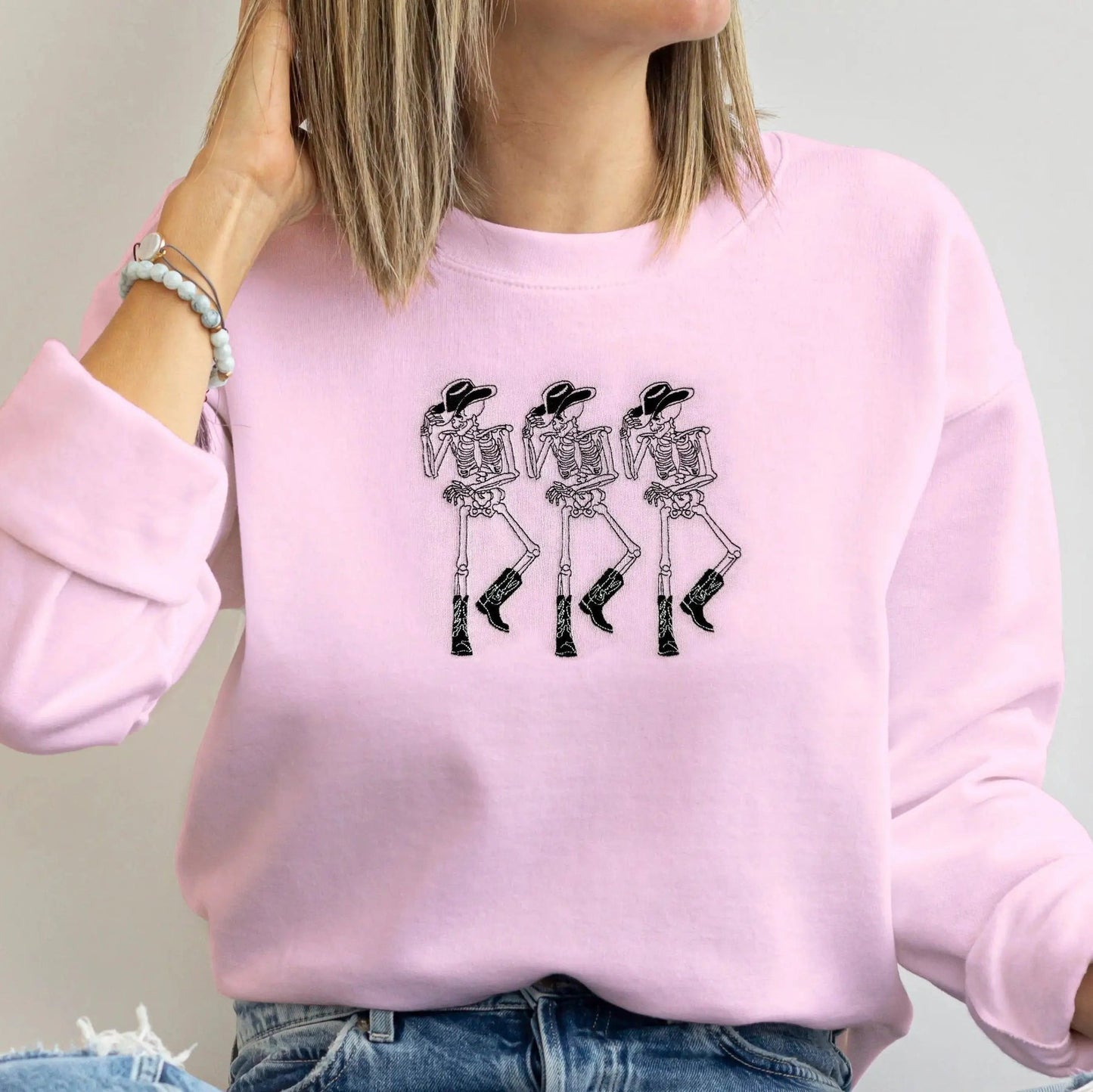 Embroidered Cowboy Skeleton Halloween Sweatshirt