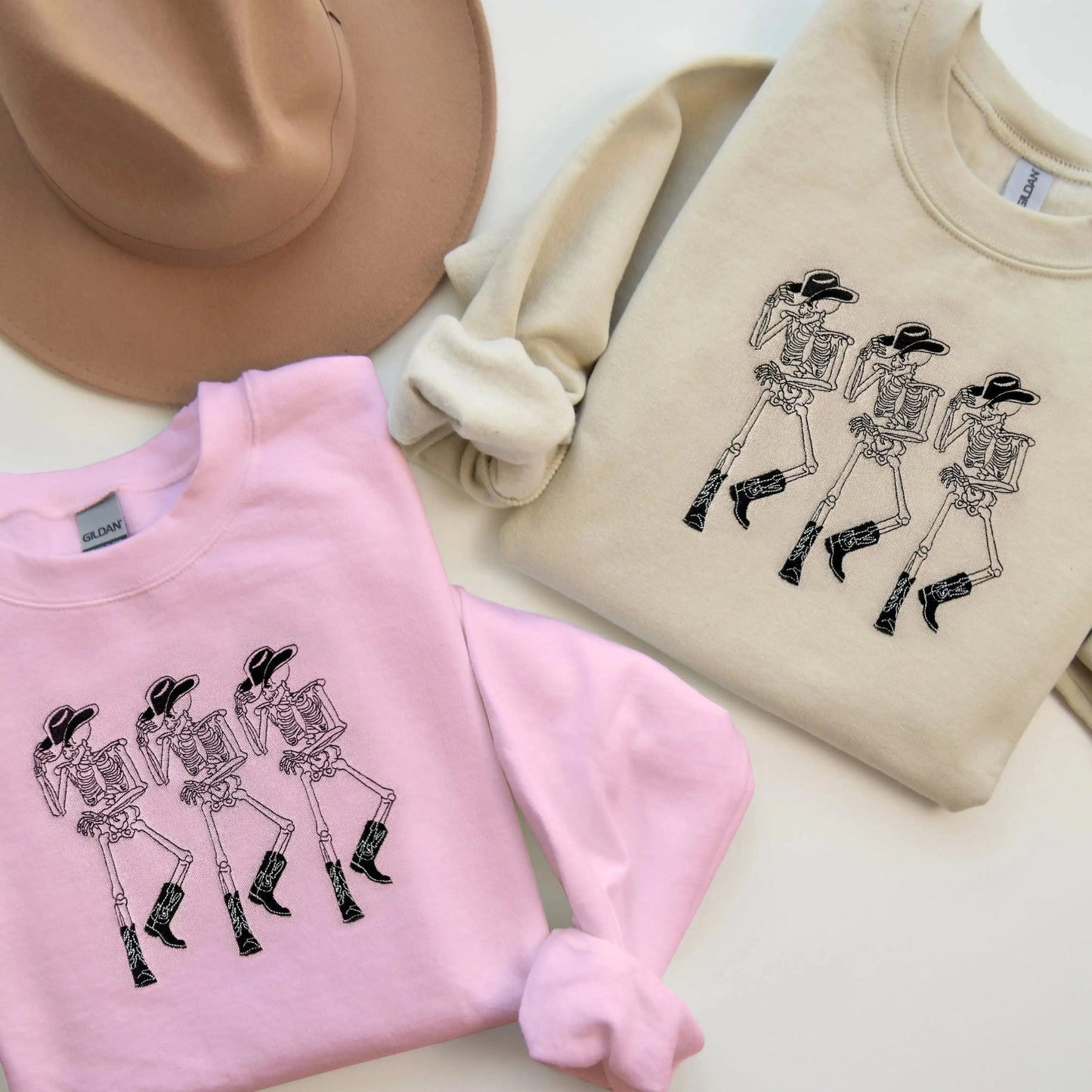 Embroidered Cowboy Skeleton Halloween Sweatshirt
