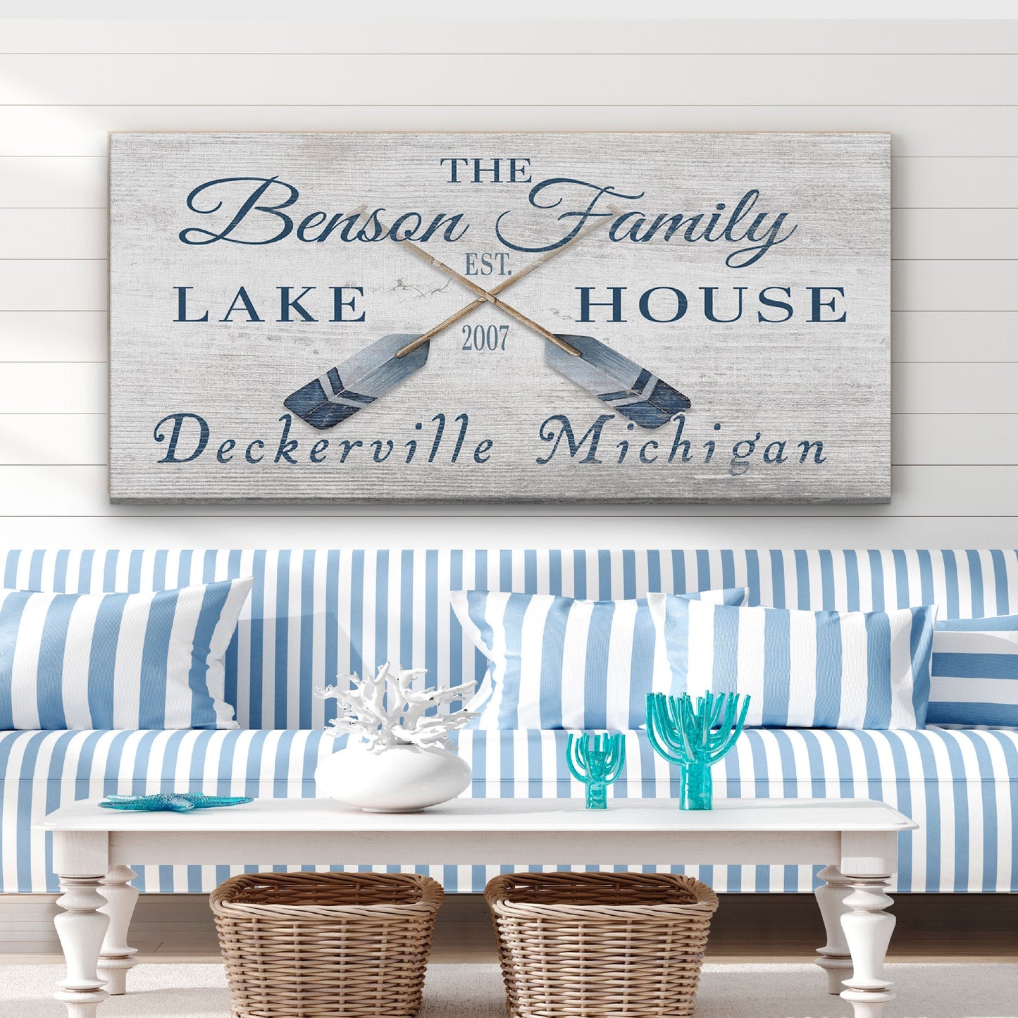 Customizable Lake - Beach House Family Name Canvas Sign