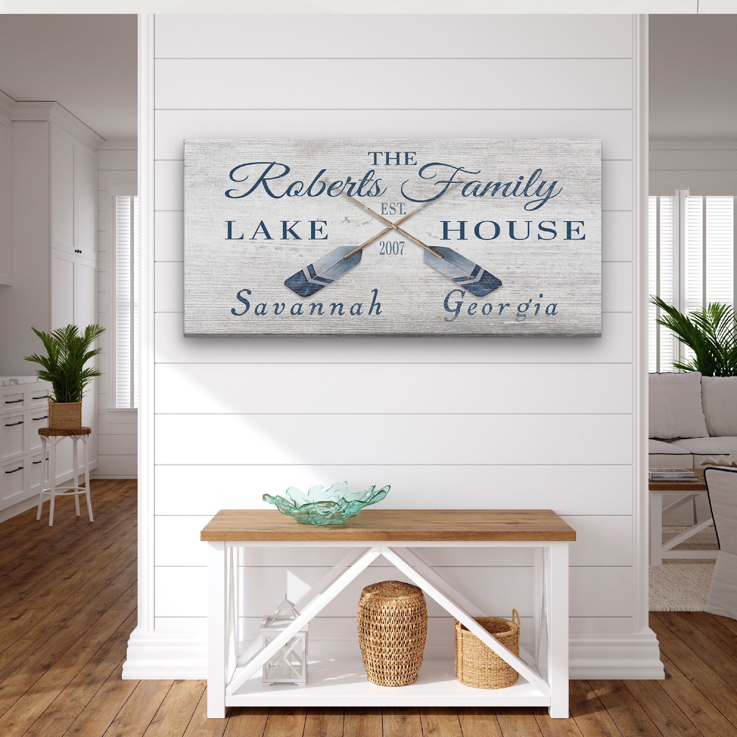 Personalizable Lake - Beach House Family Name Canvas Sign