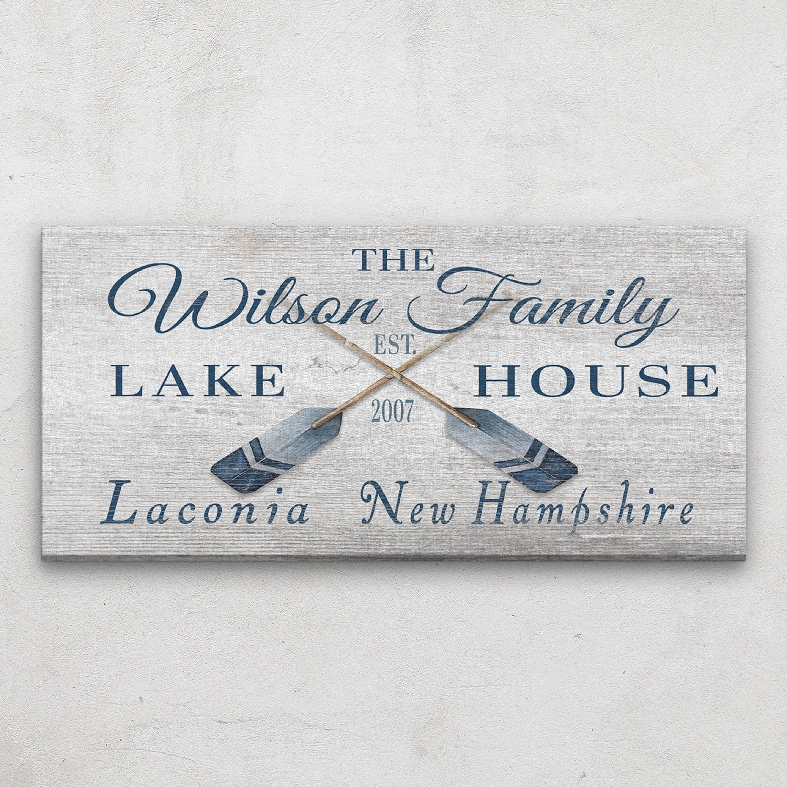 Personalizable Lake - Beach House Family Name Canvas Sign
