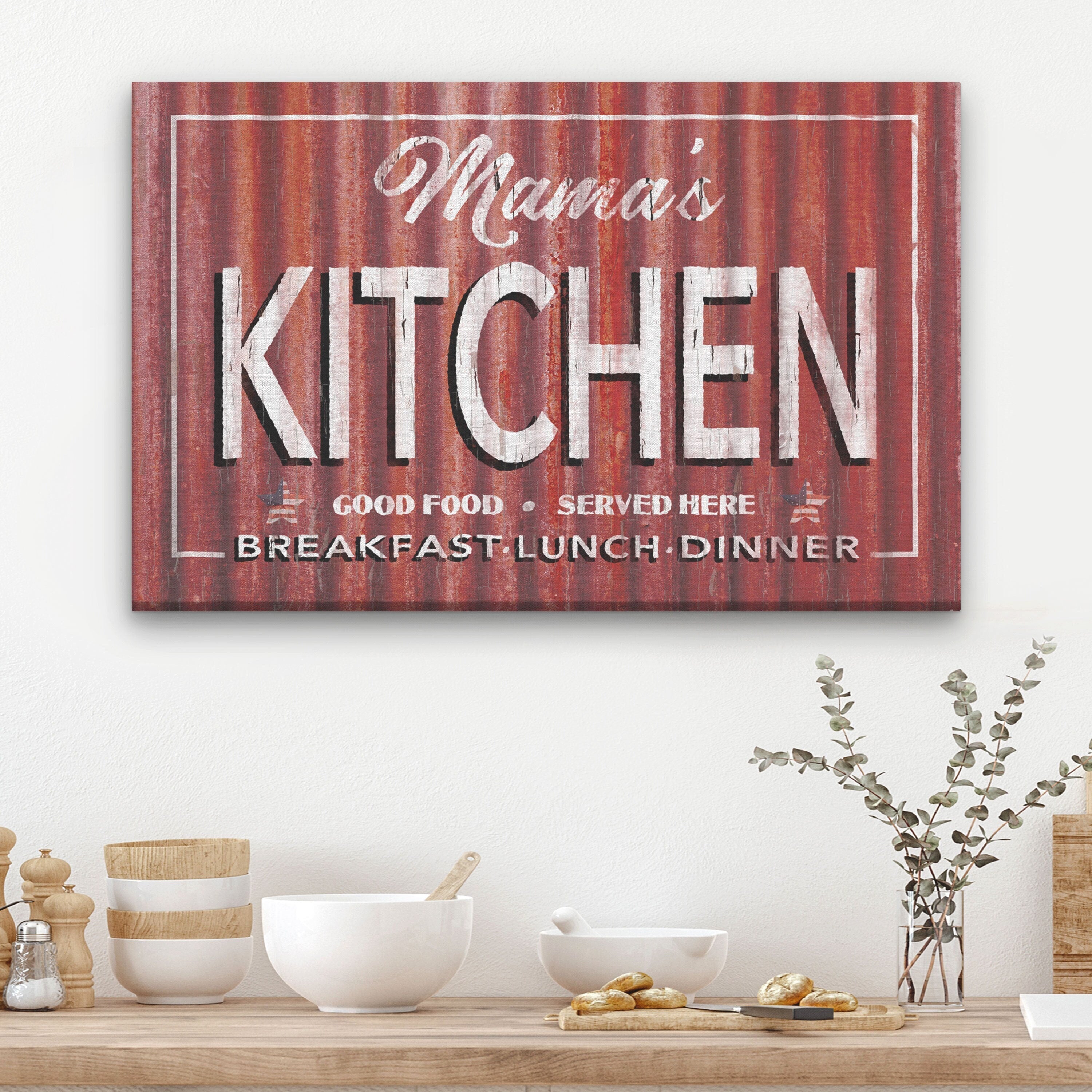 Personalized Antique Kitchen Signs - Vintage Rustic Metal Look Canvas Wall Decor