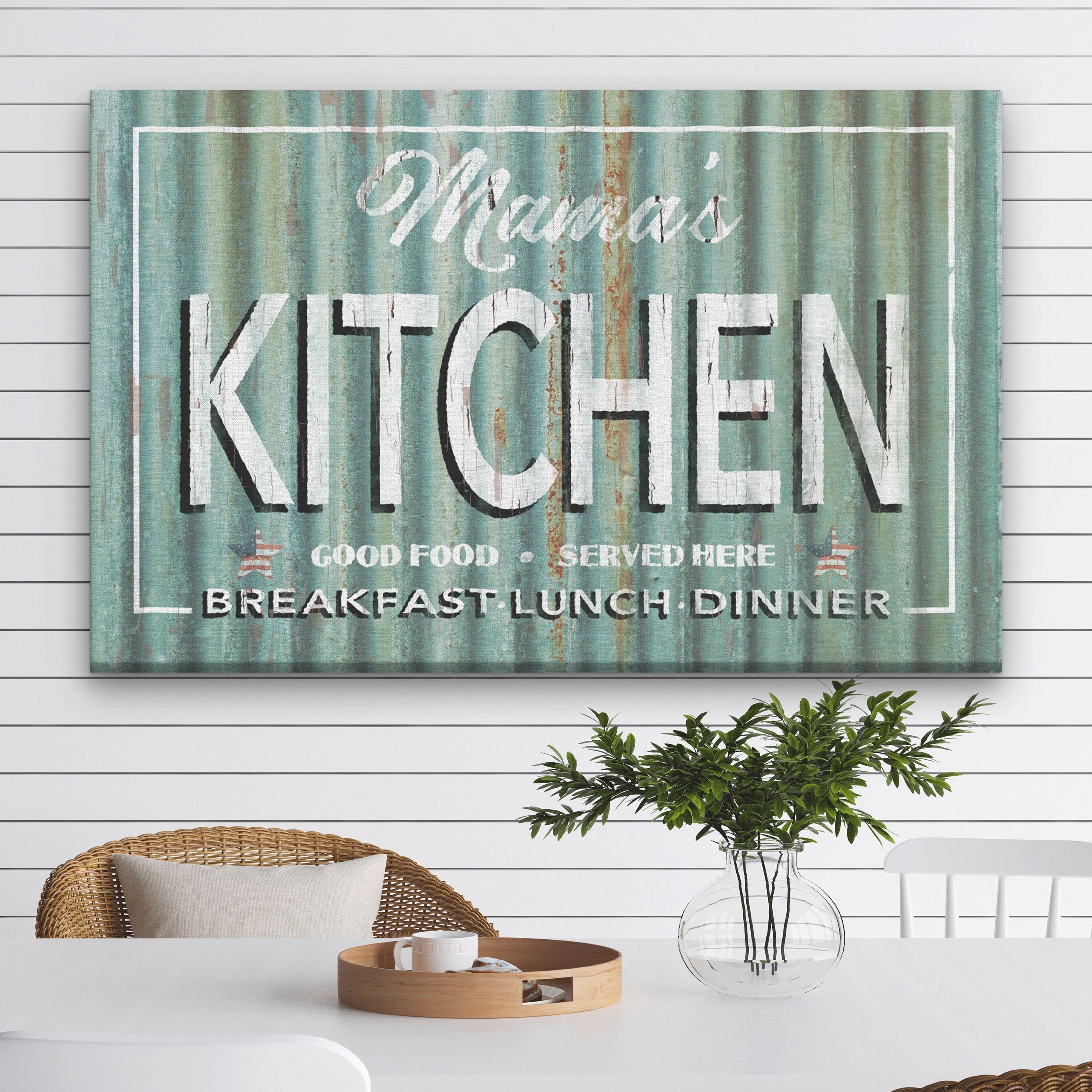 Personalized Antique Kitchen Signs - Vintage Rustic Metal Look Canvas Wall Decor