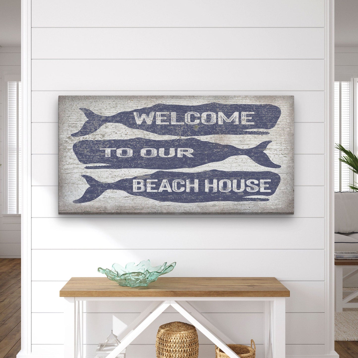 Welcome Sign with Whale - Beach House Name Sign - Coastal Wall Art