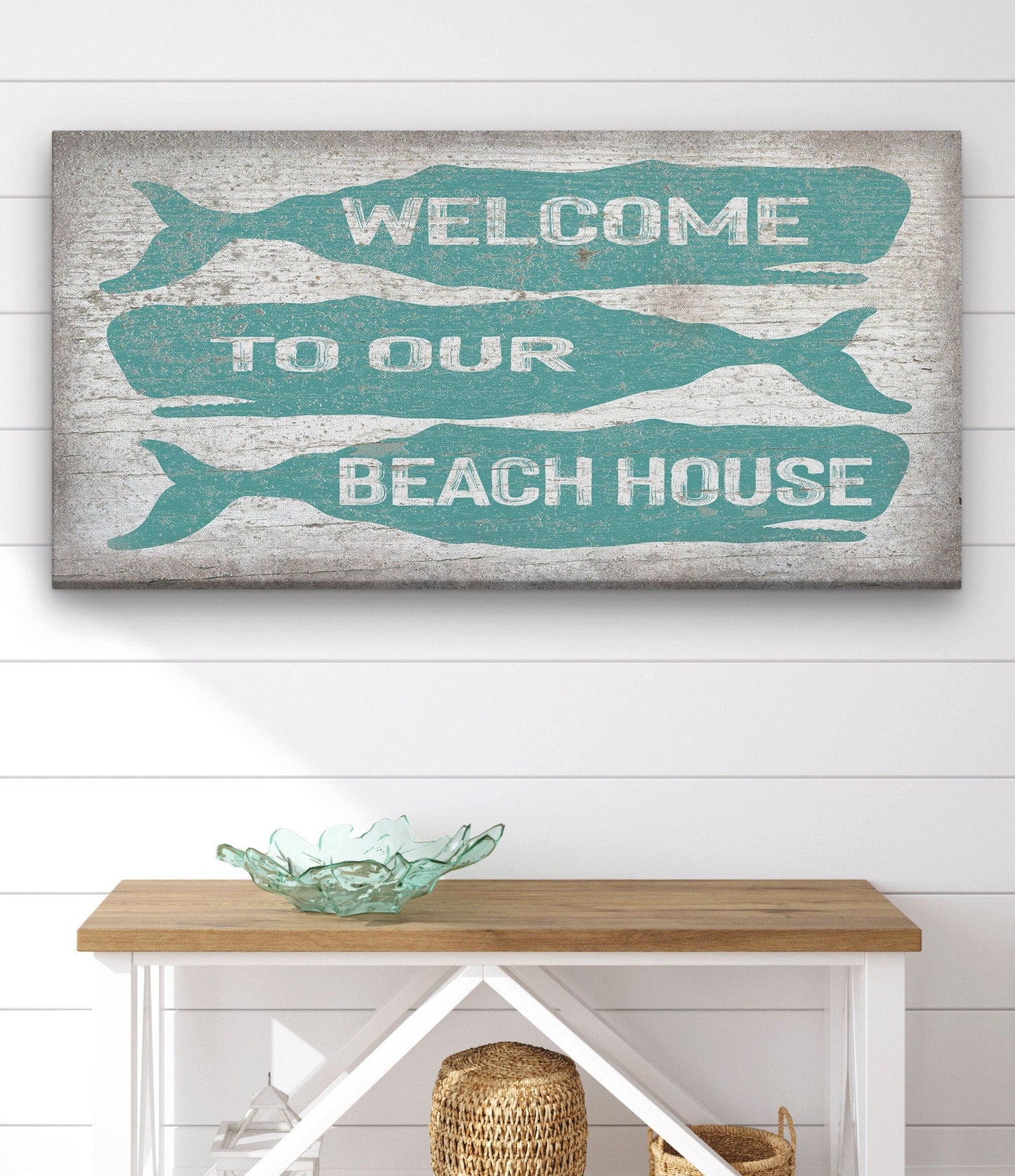 Welcome Sign with Whale - Beach House Name Sign - Coastal Wall Art