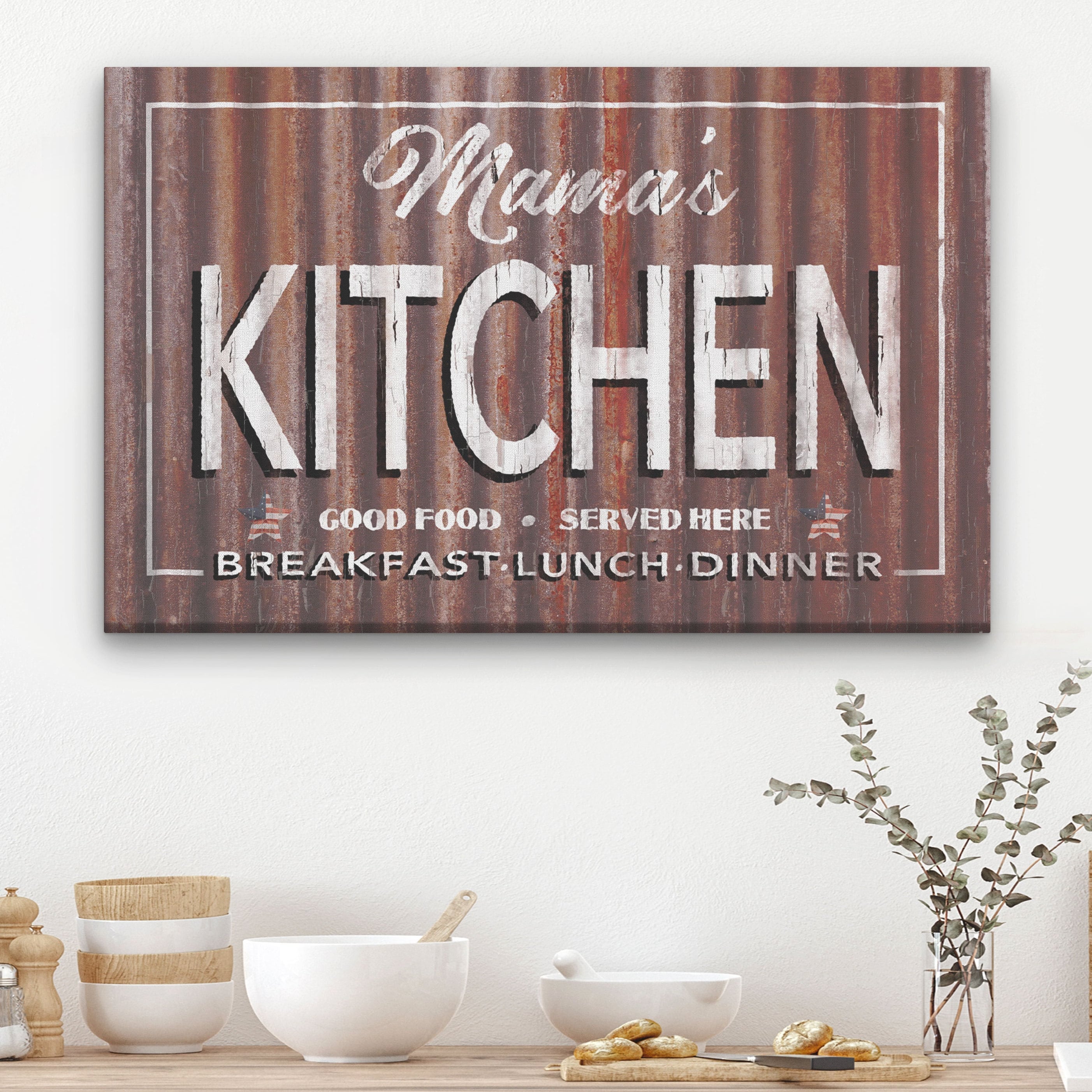 Personalized Antique Kitchen Signs - Vintage Rustic Metal Look Canvas Wall Decor