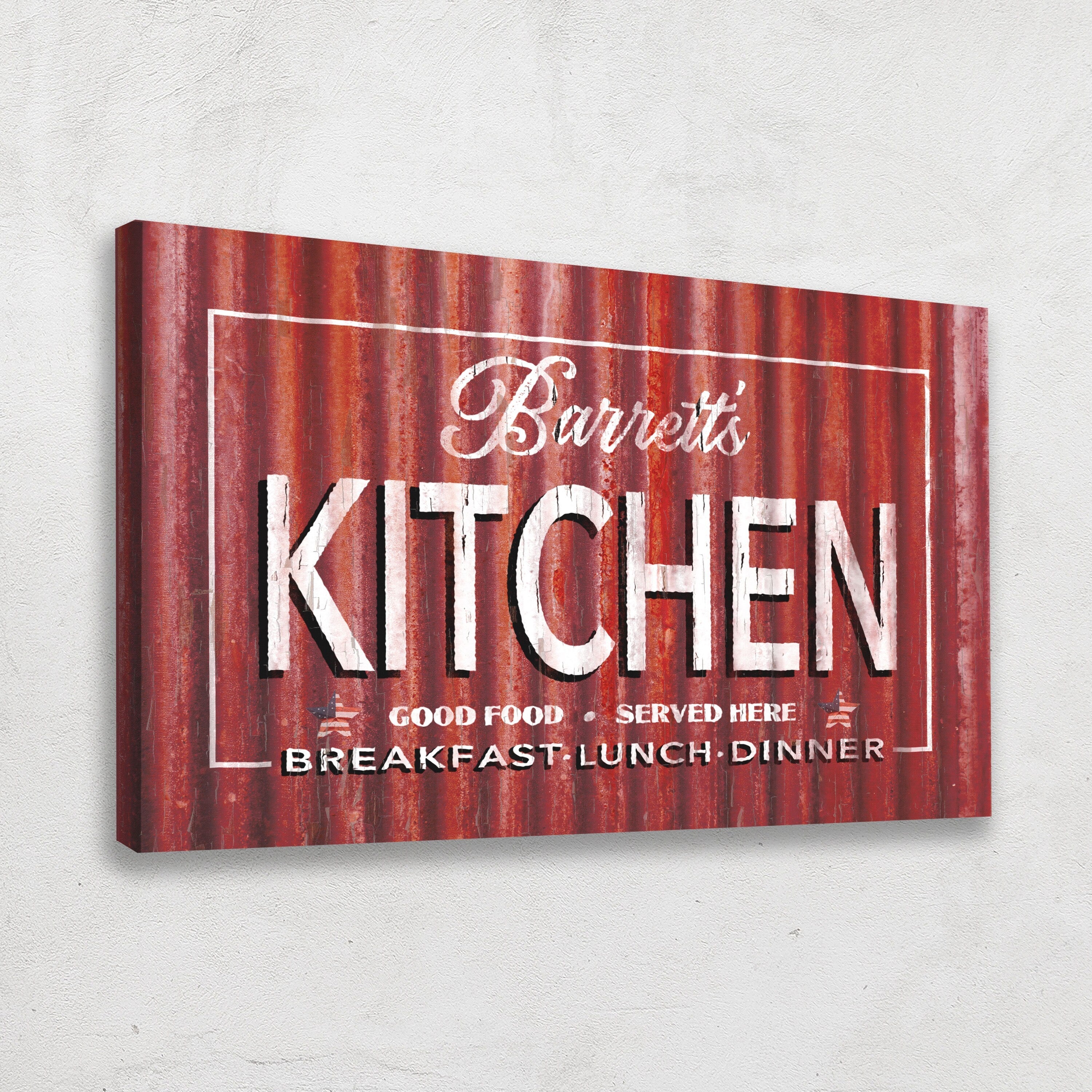 Personalized Antique Kitchen Signs - Vintage Rustic Metal Look Canvas Wall Decor