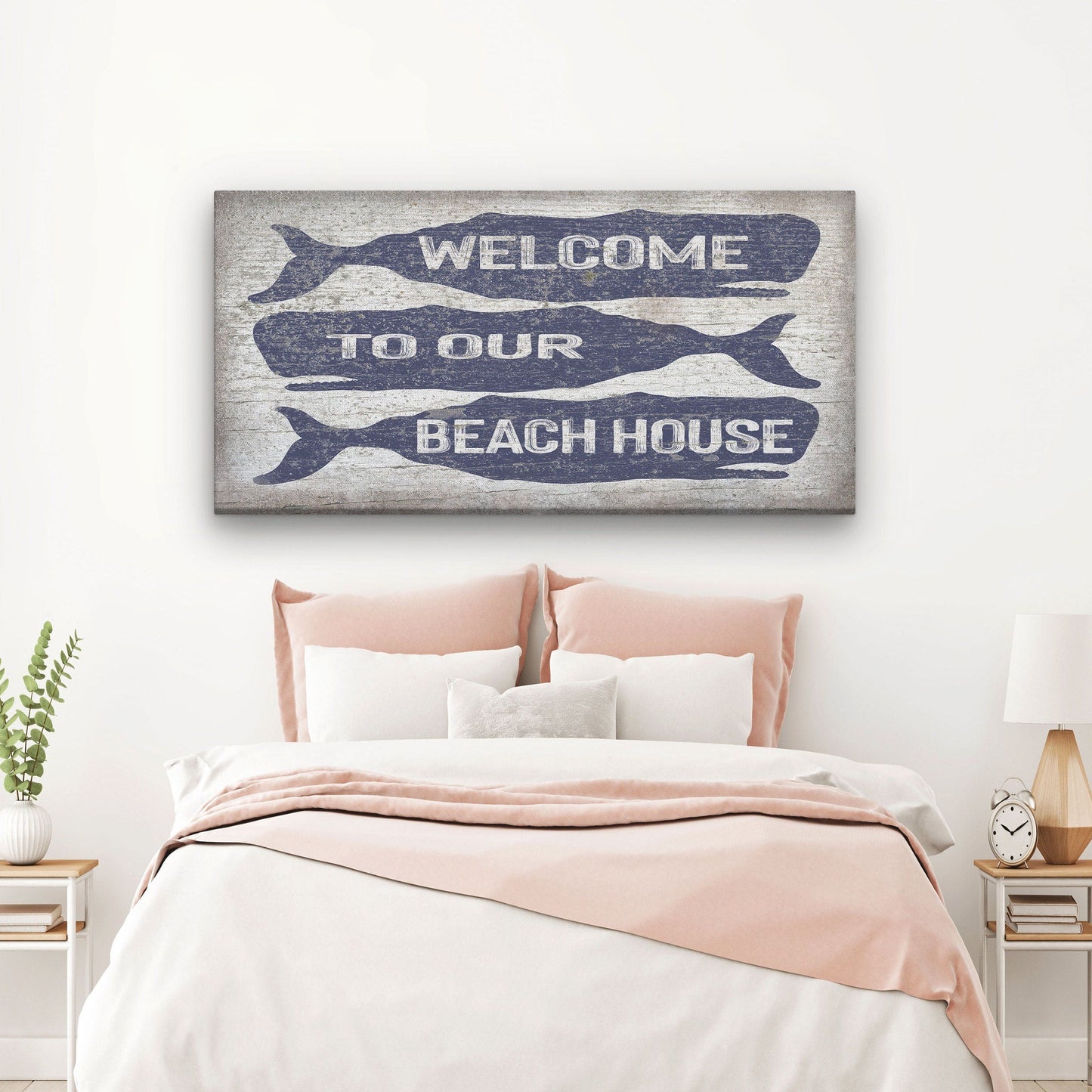 Welcome Sign with Whale - Beach House Name Sign - Coastal Wall Art