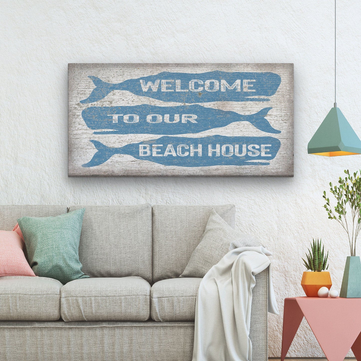 Welcome Sign with Whale - Beach House Name Sign - Coastal Wall Art