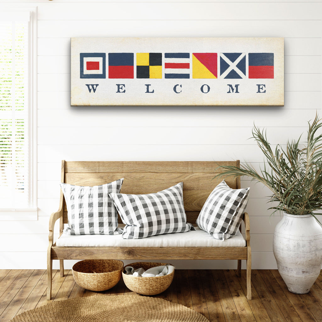 Nautical Welcome Flag Sign - Maritime Signal Flags - Coastal Wall Decor
