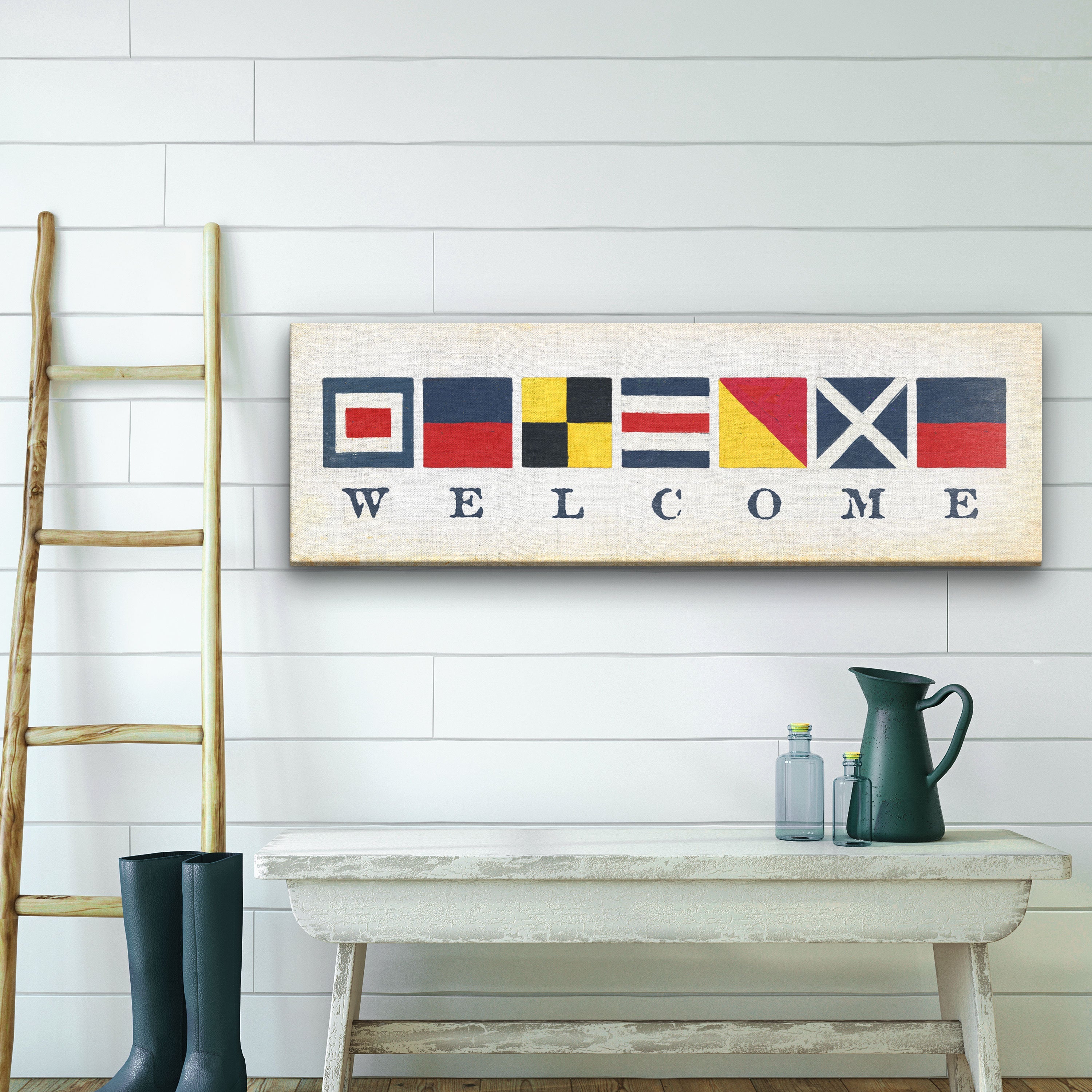 Nautical Welcome Flag Sign - Maritime Signal Flags - Coastal Wall Decor