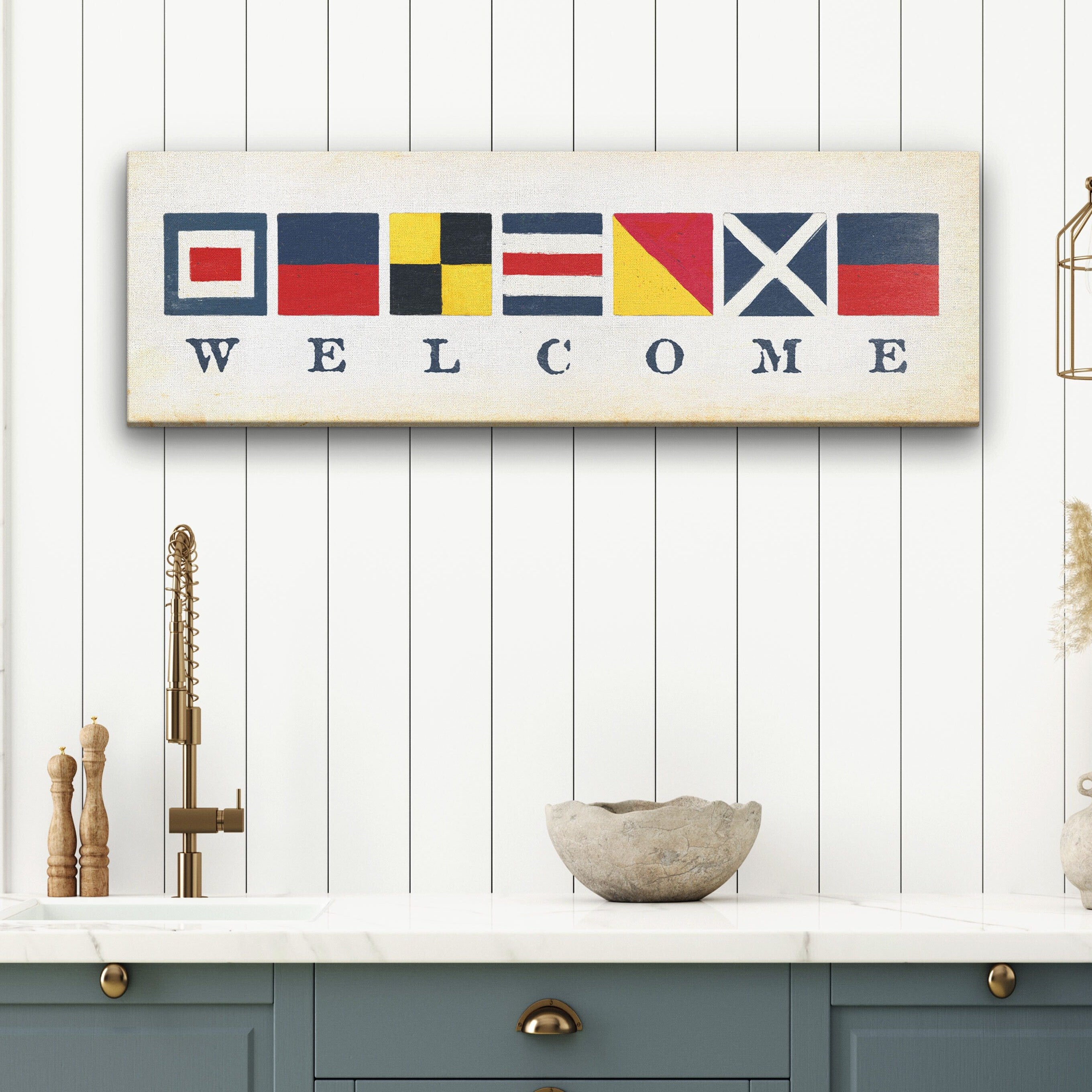 Nautical Welcome Flag Sign - Maritime Signal Flags - Coastal Wall Decor