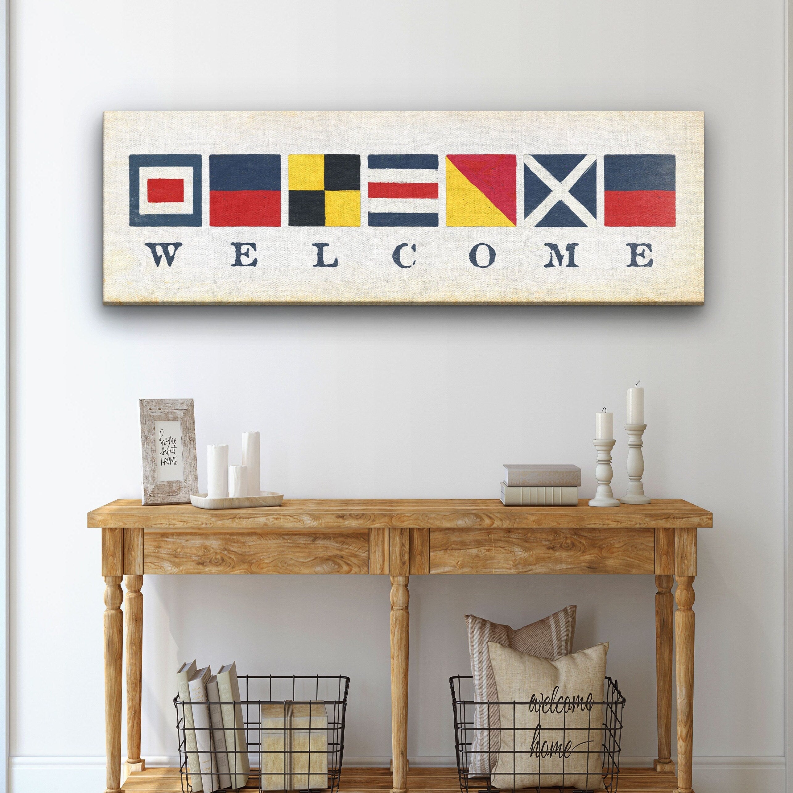Nautical Welcome Flag Sign - Maritime Signal Flags - Coastal Wall Decor