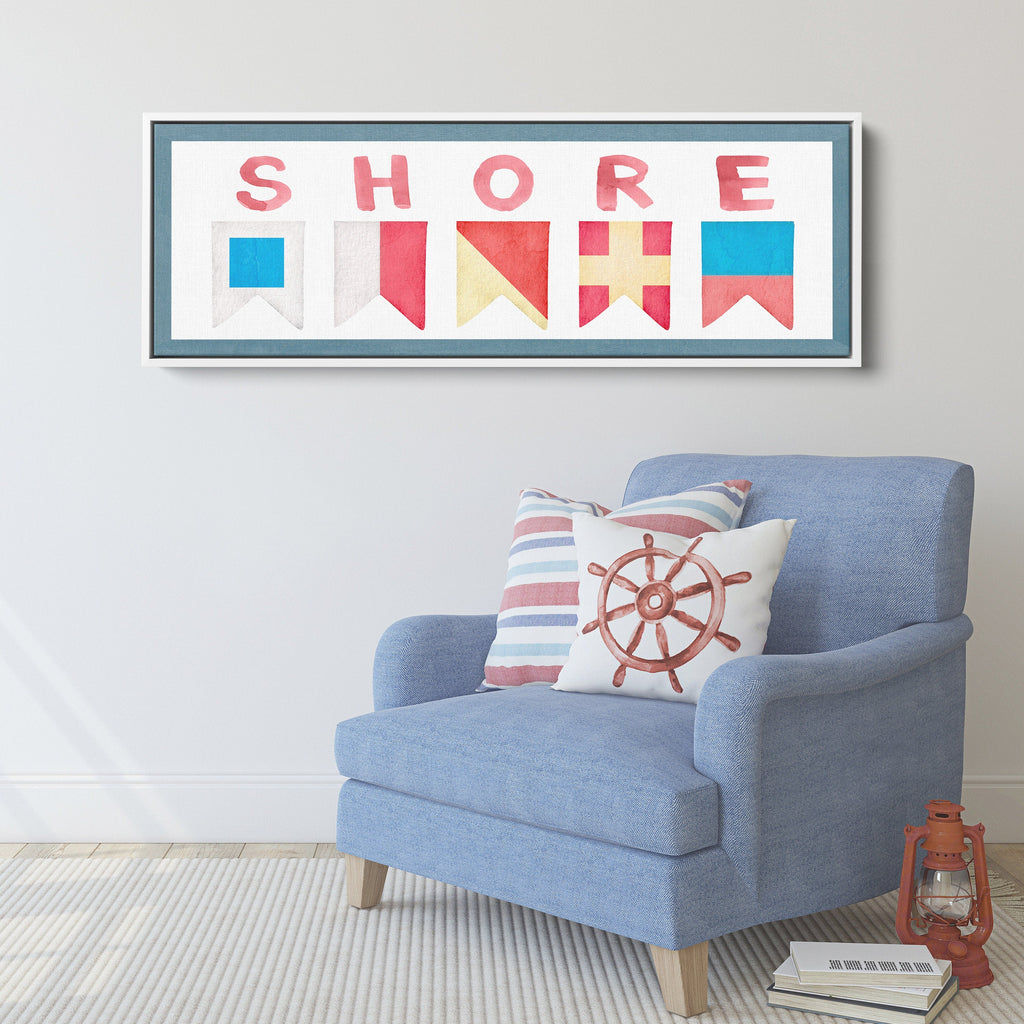 Framed Shore House Sign - Nautical Flag Canvas Coastal Wall Decor