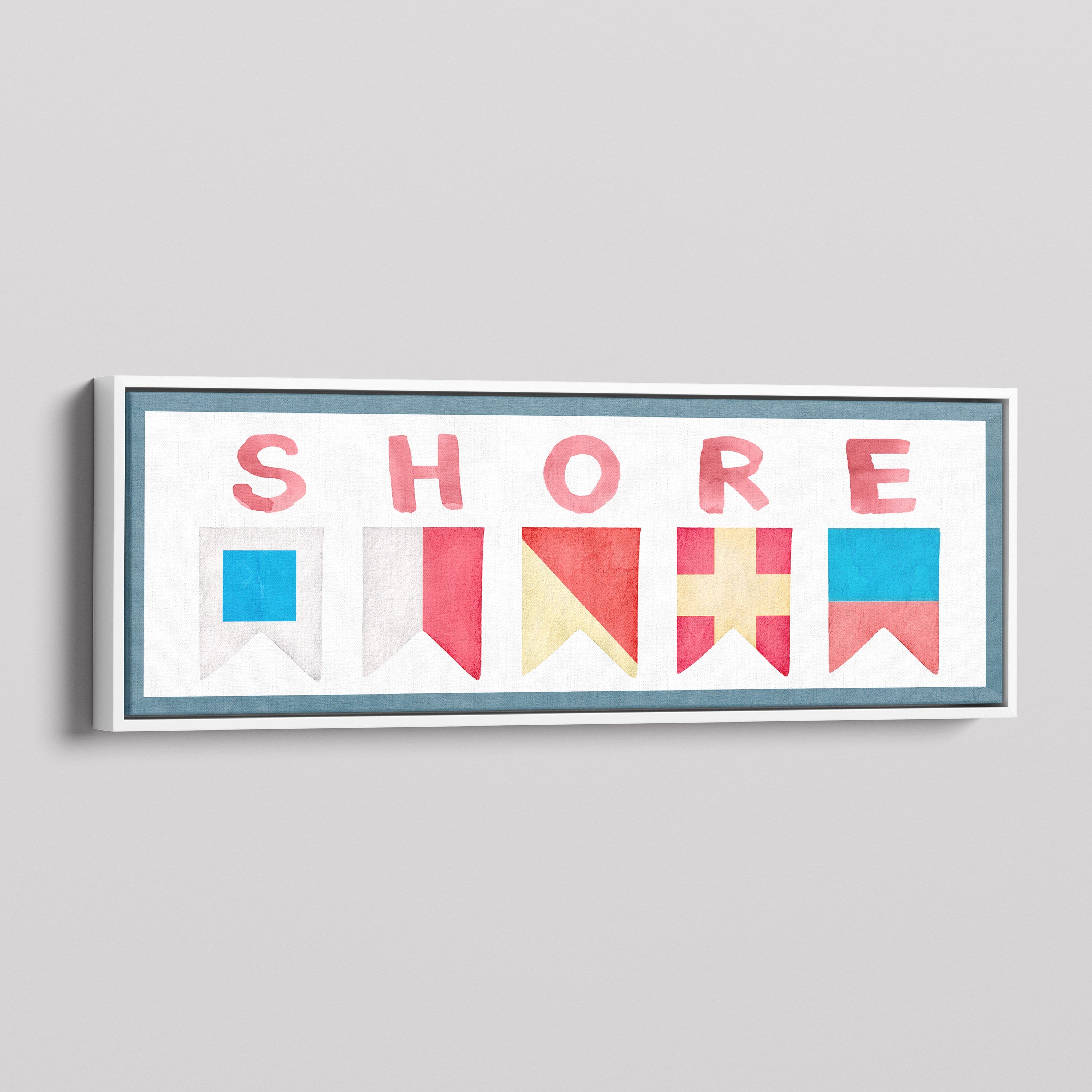Framed Shore House Sign - Nautical Flag Canvas Coastal Wall Decor