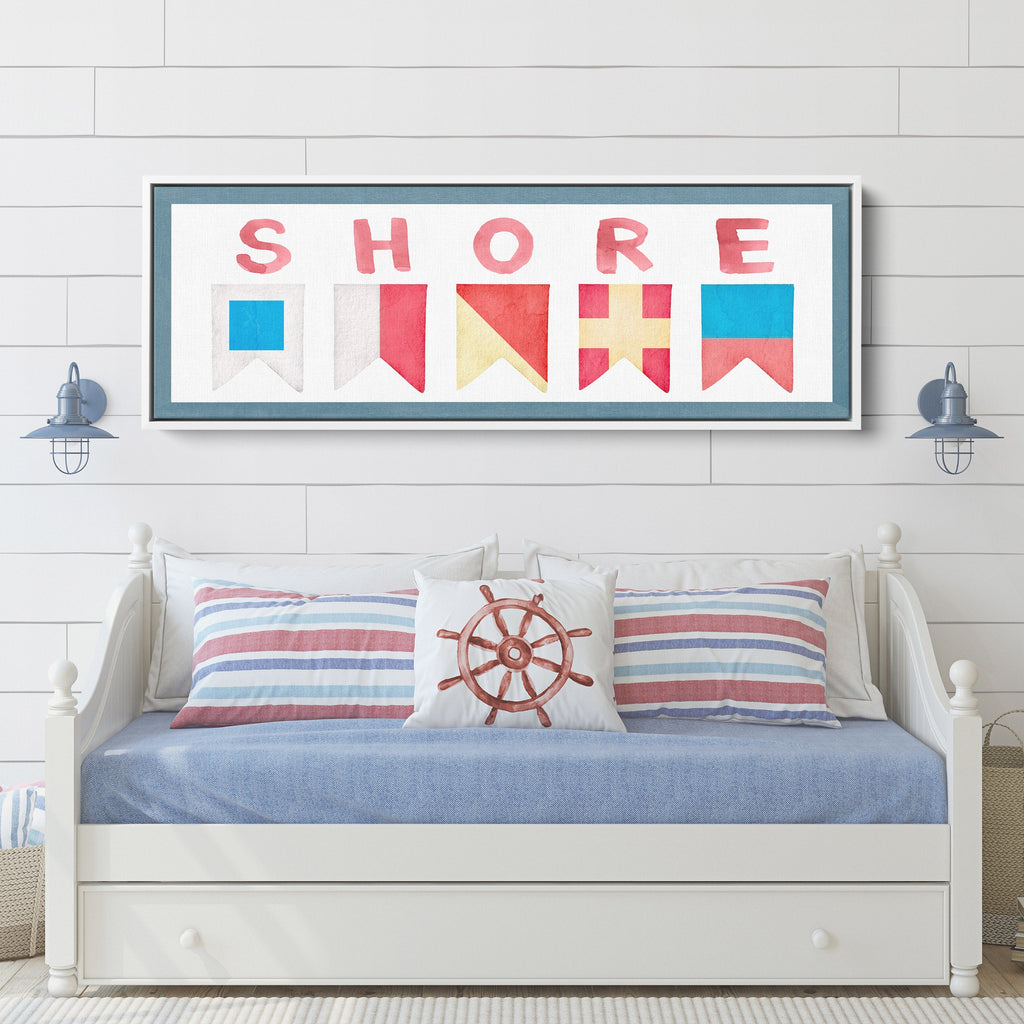 Framed Shore House Sign - Nautical Flag Canvas Coastal Wall Decor