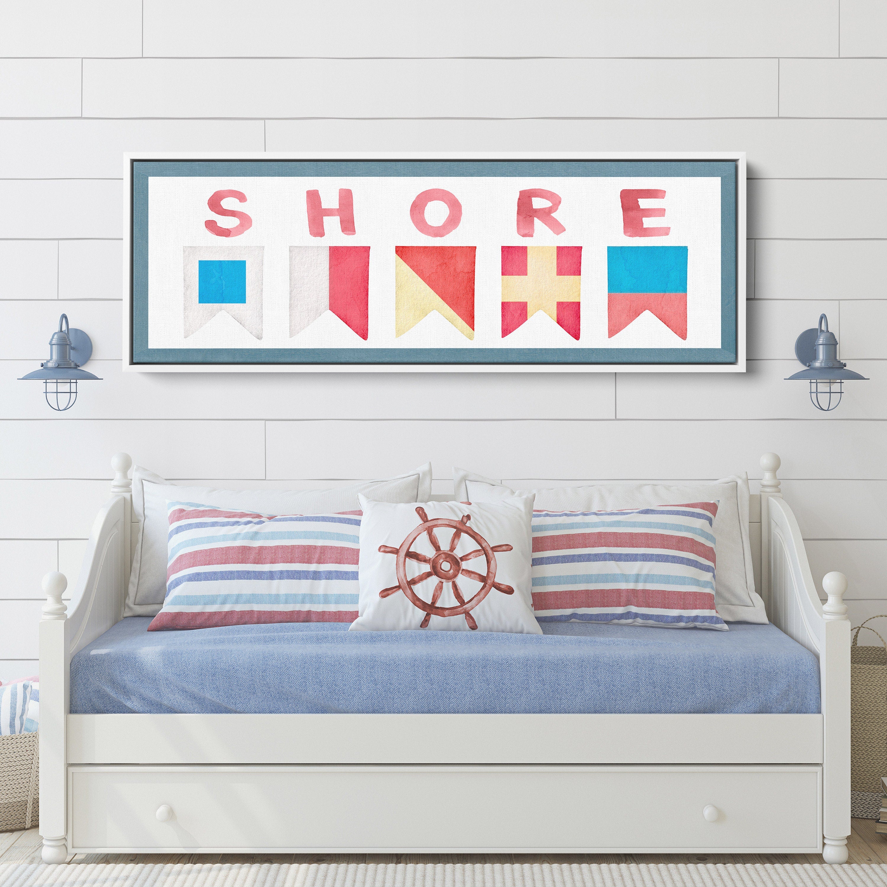 Framed Shore House Sign - Nautical Flag Canvas Coastal Wall Decor