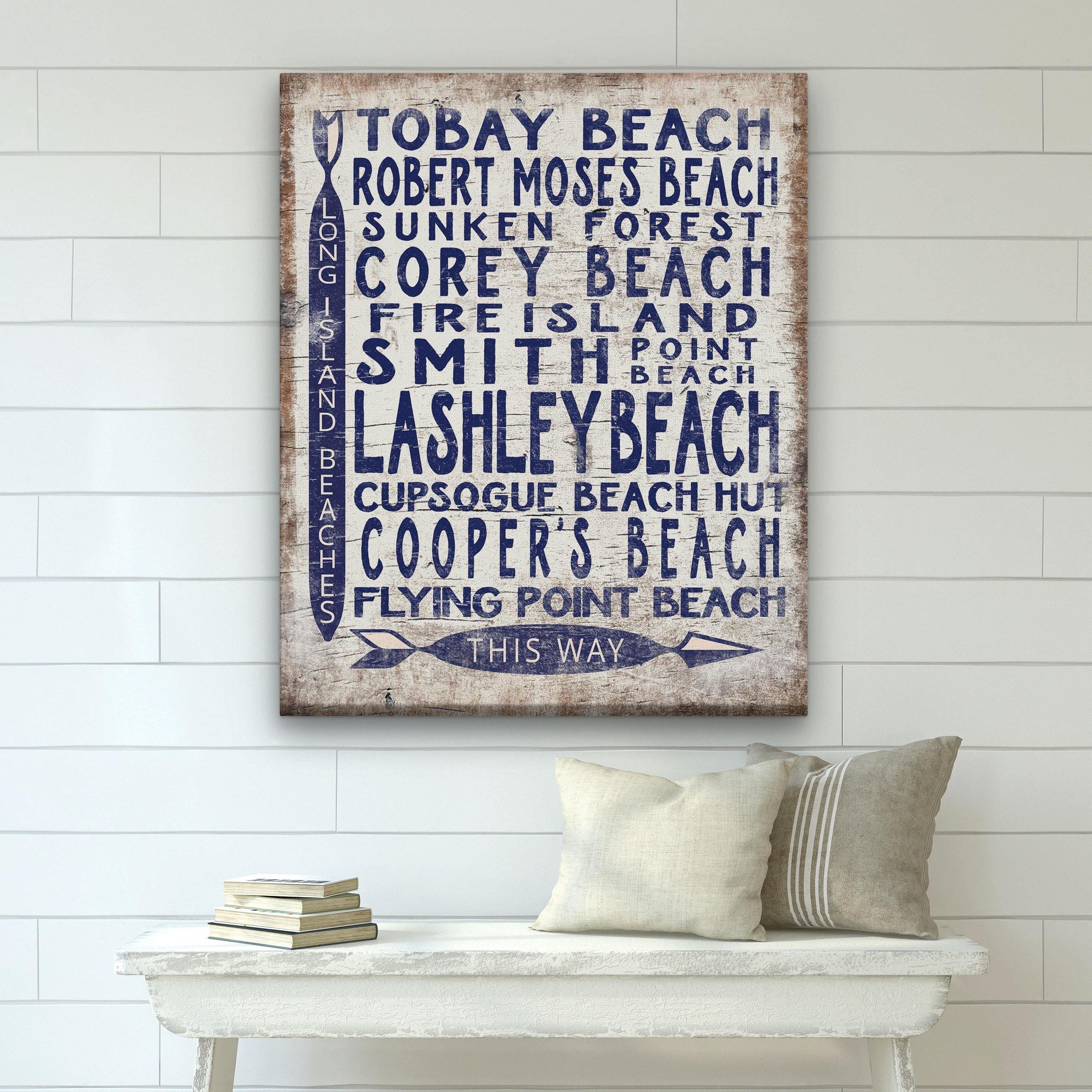 Long Island Beaches Sign Wood - Look Shore Arrow Sign