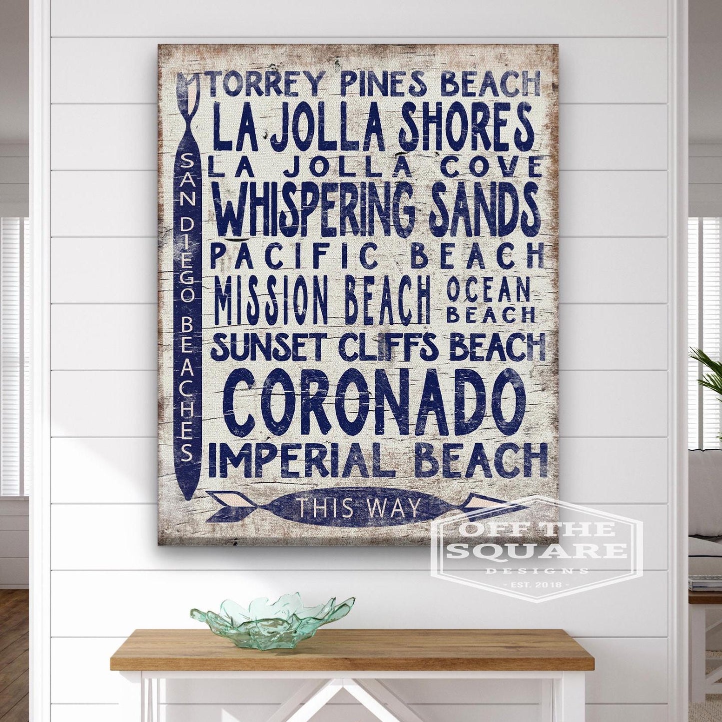 San Diego Beaches Sign - Vintage Wood Look Arrow