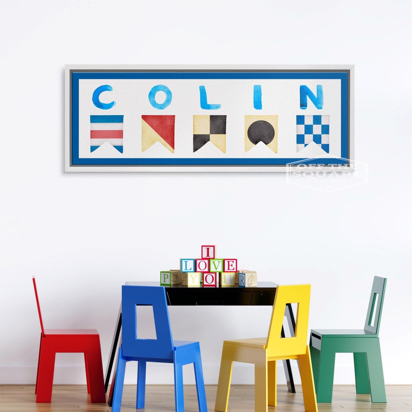 Personalized Nautical Flag Kid's Name Framed Canvas Print