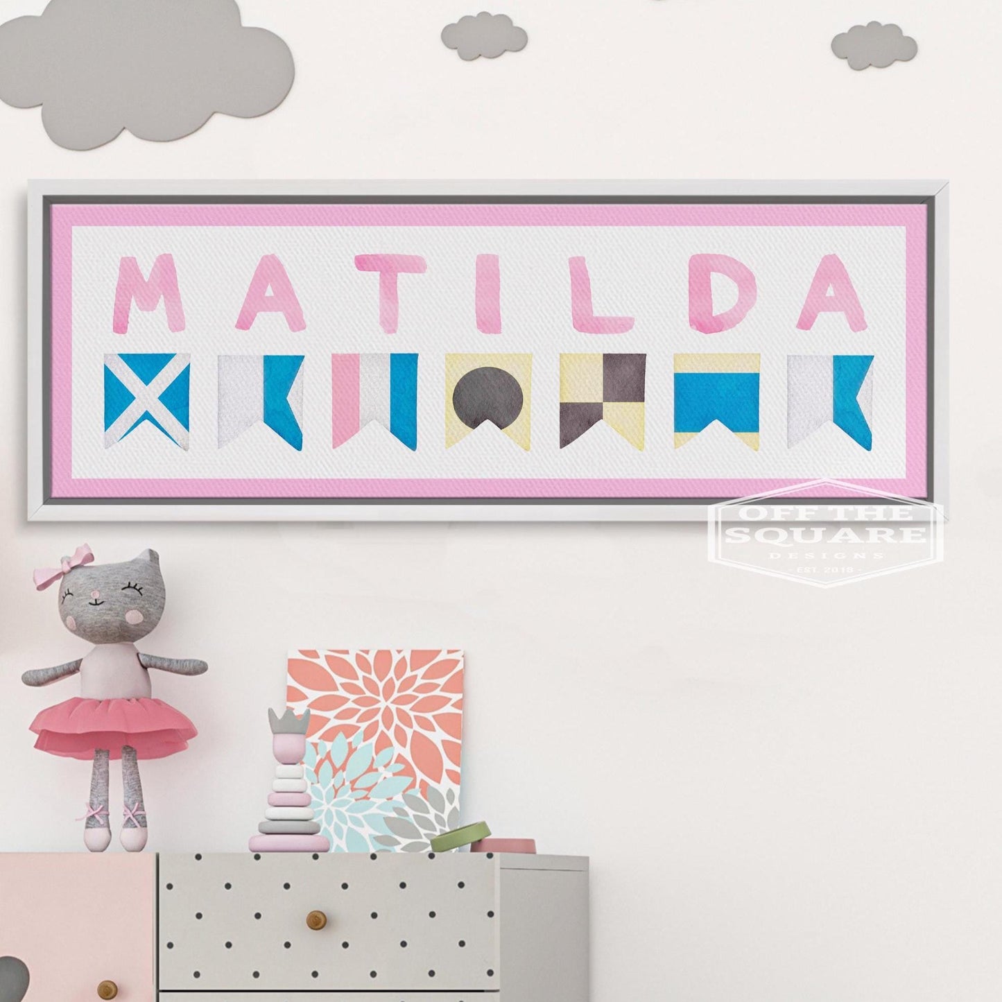 Personalized Nautical Flag Kid's Name Framed Canvas Print
